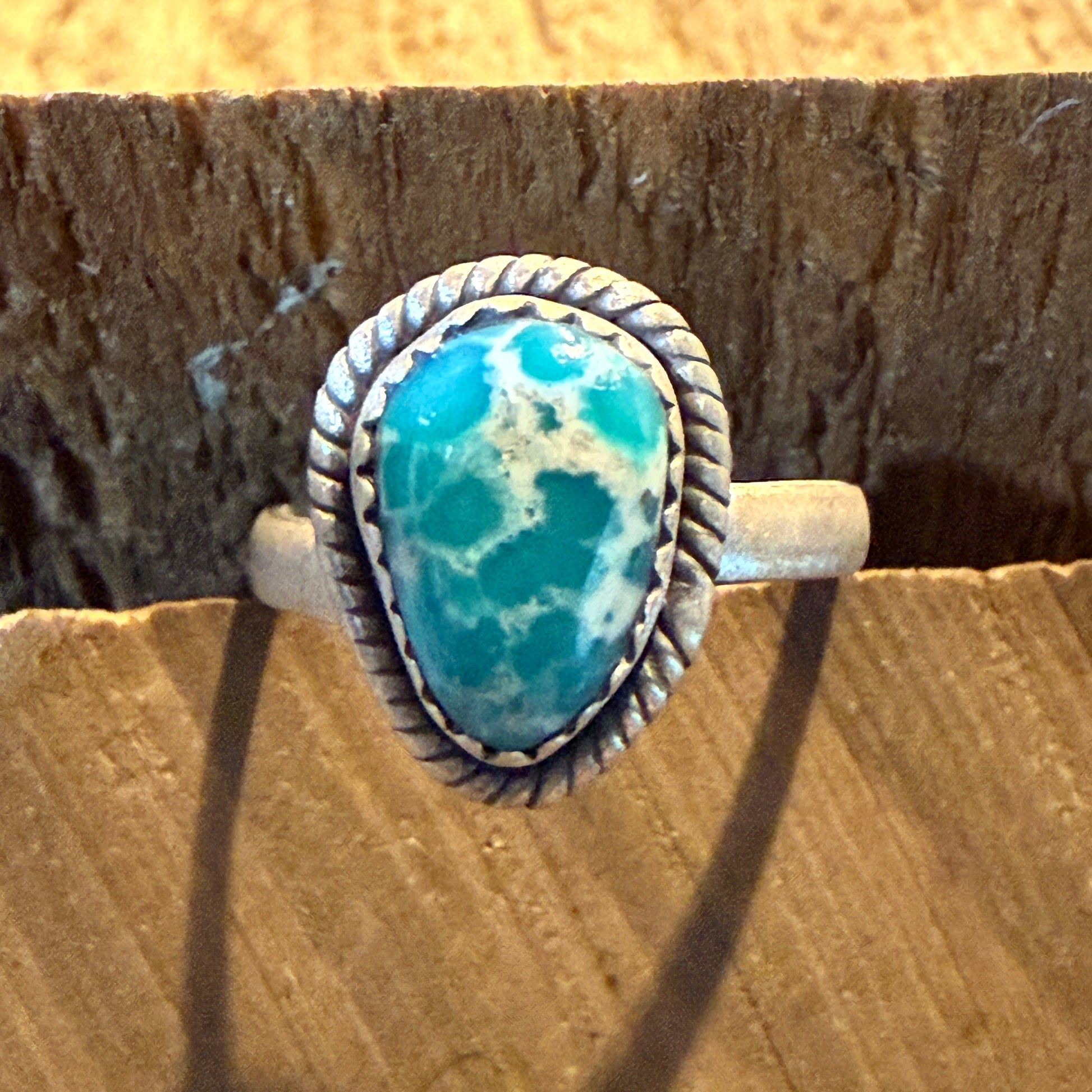 White Water Turquoise Gemstone Adjustable Ring In Sterling Silver Wild West Boho
