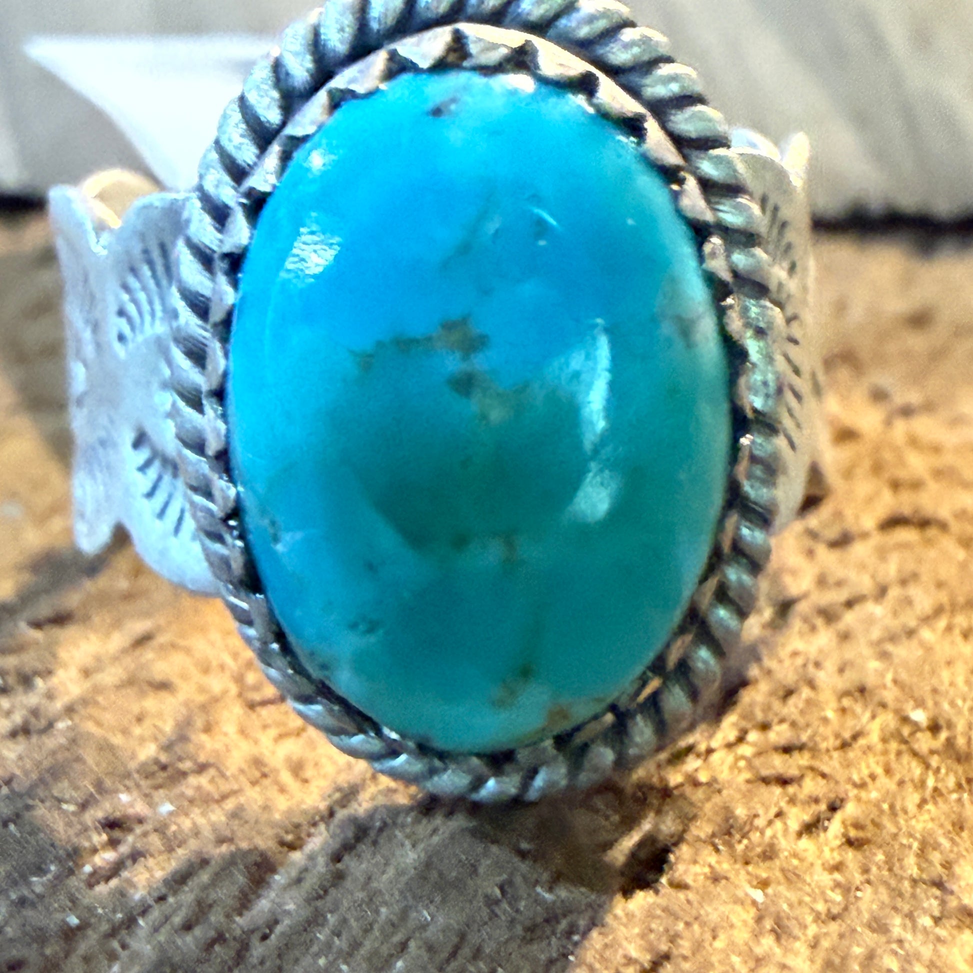 Mojave Turquoise Gemstone Cigar Band Adjustable Ring Sterling Silver Wild West Boho