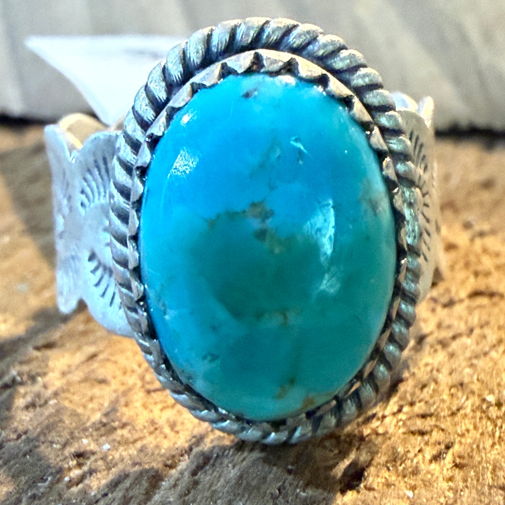 Mojave Turquoise Gemstone Cigar Band Adjustable Ring Sterling Silver Wild West Boho