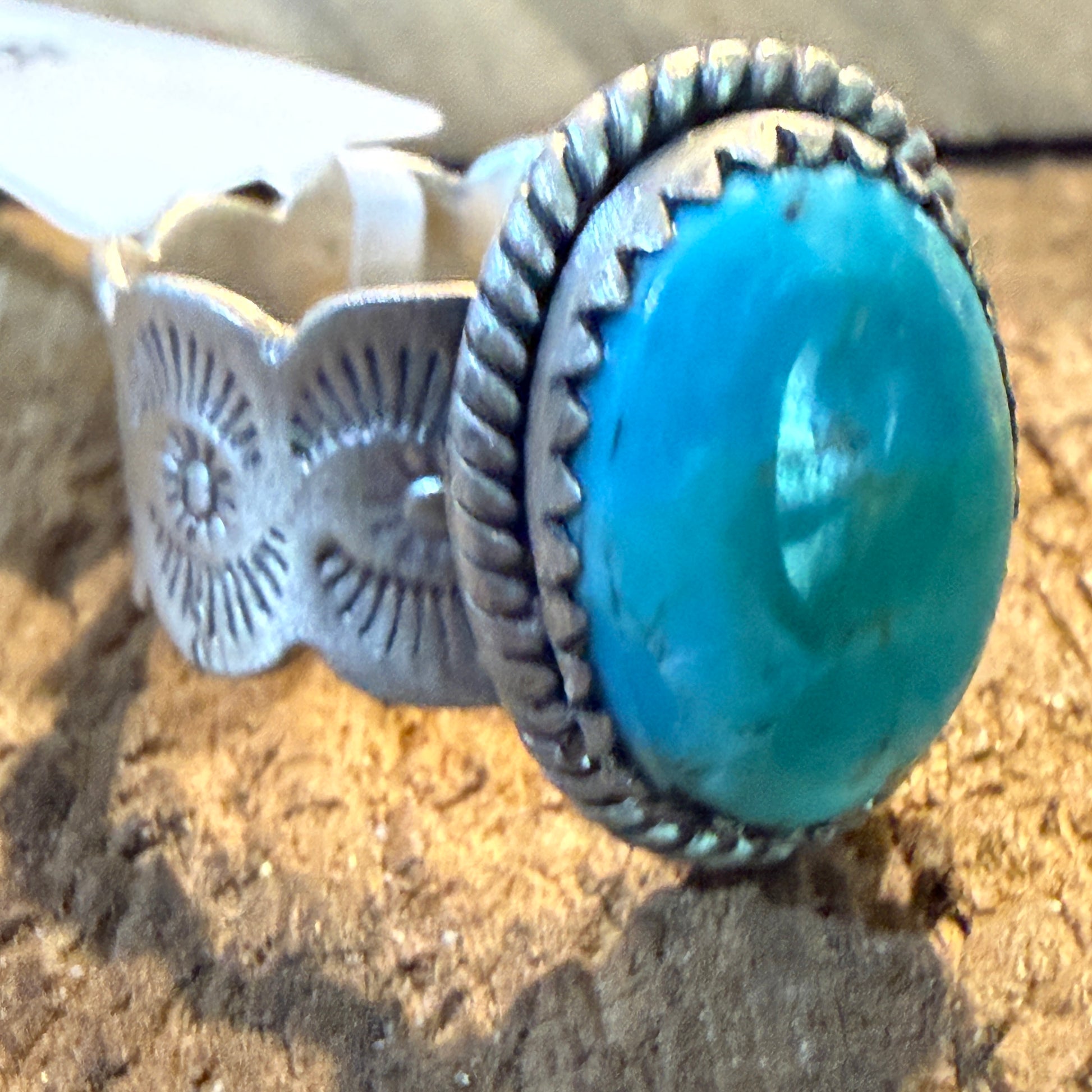 Mojave Turquoise Gemstone Cigar Band Adjustable Ring Sterling Silver Wild West Boho
