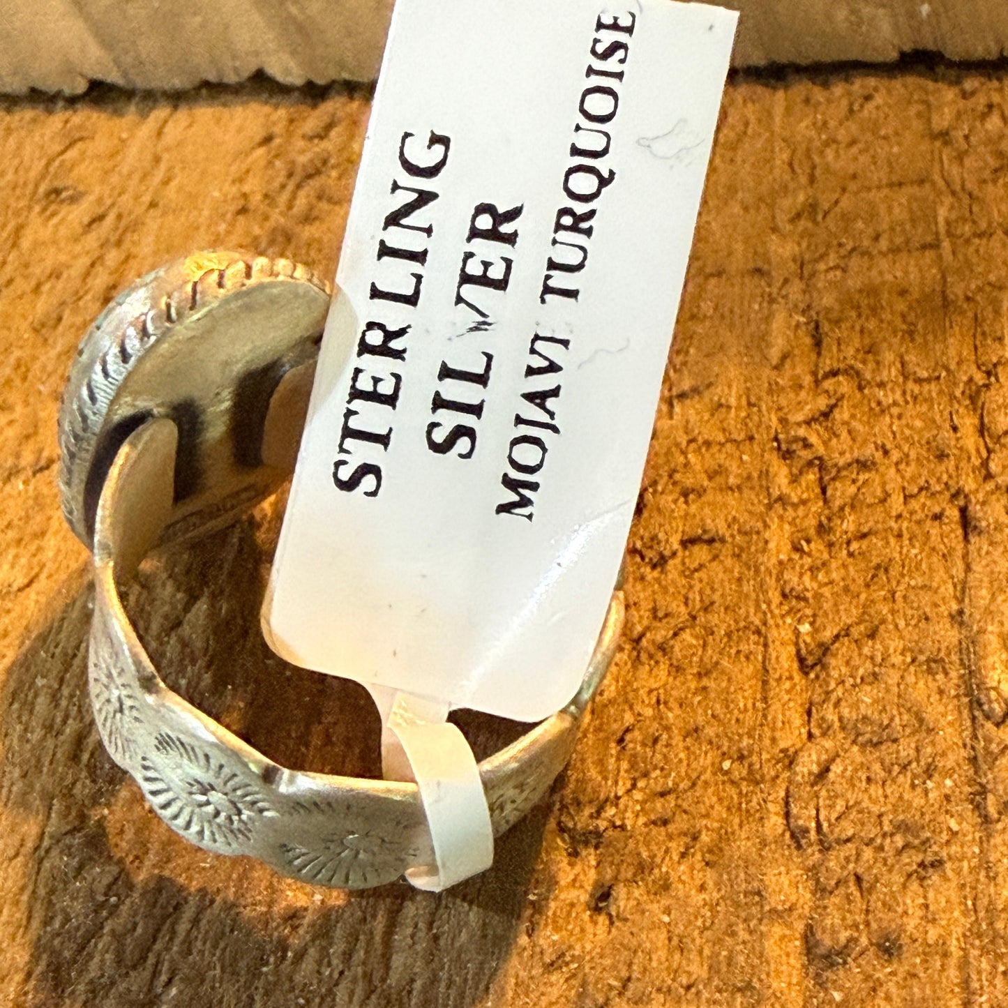 Mojave Turquoise Gemstone Cigar Band Adjustable Ring Sterling Silver Wild West Boho