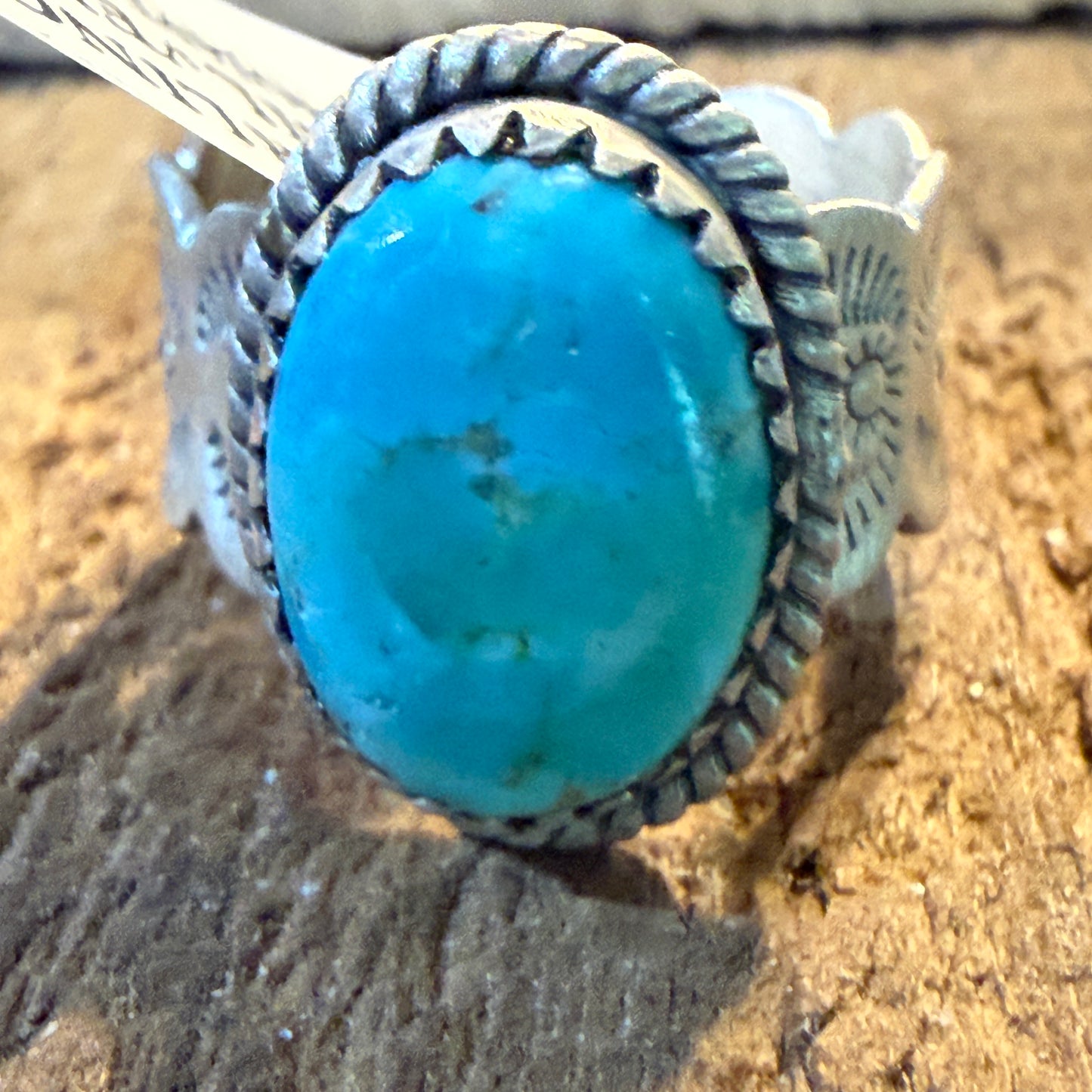 Mojave Turquoise Gemstone Cigar Band Adjustable Ring Sterling Silver Wild West Boho