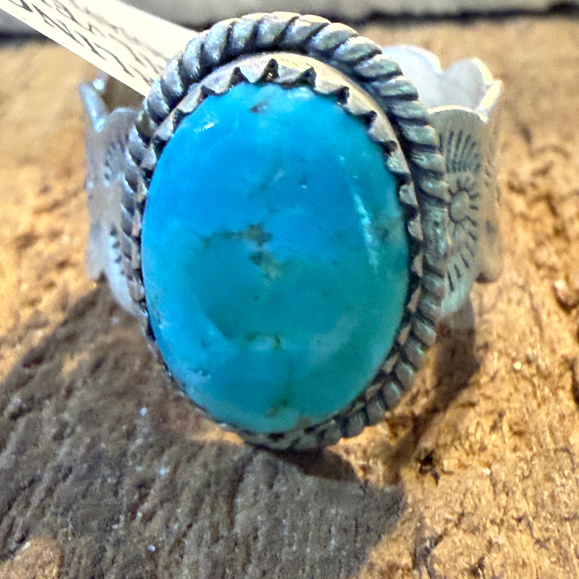 Mojave Turquoise Gemstone Cigar Band Adjustable Ring Sterling Silver Wild West Boho