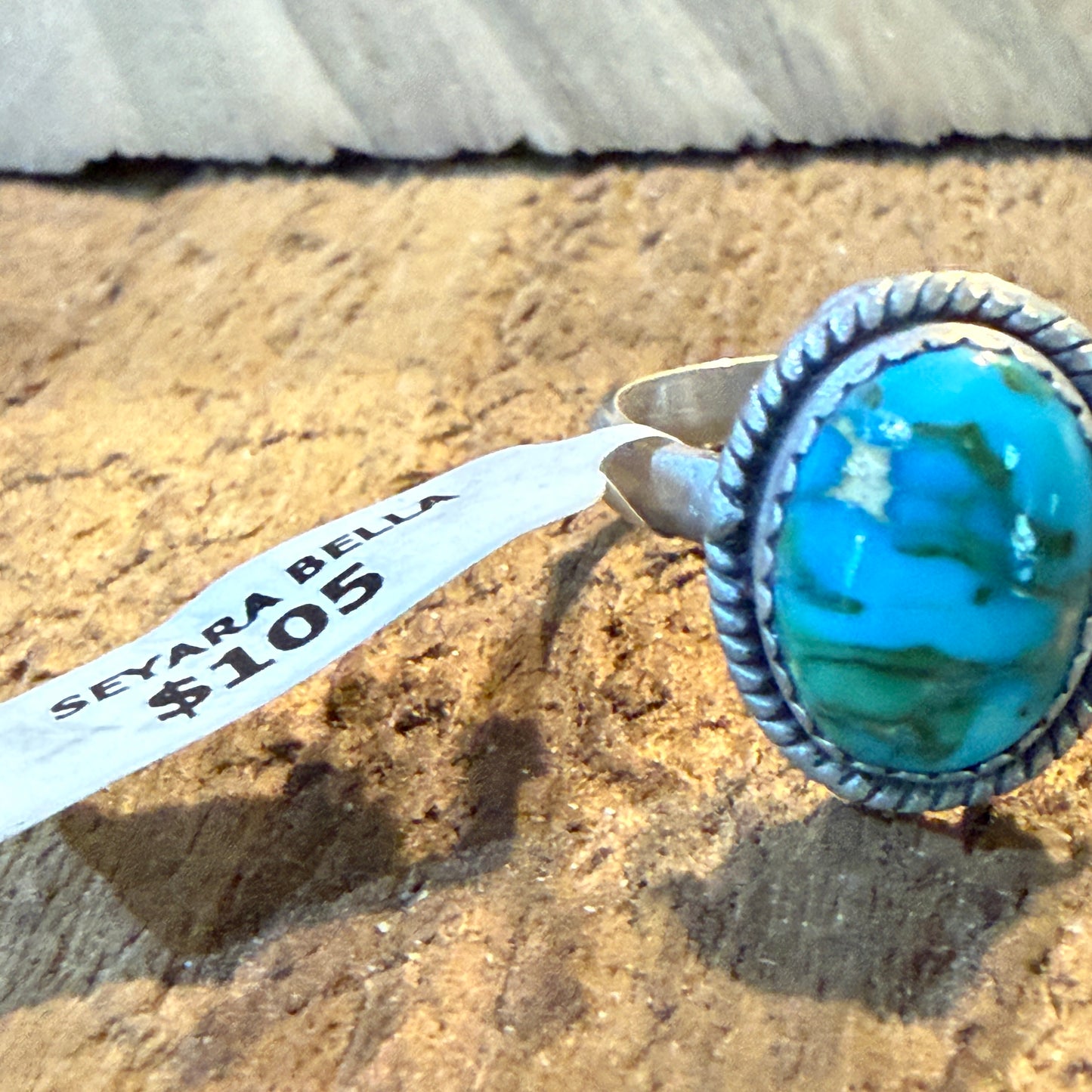 Turquoise Gemstone Adjustable Ring Sterling Silver By Seyara Bella Wild West Boho