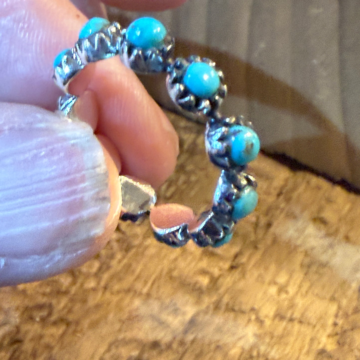 Kingman Turquoise Stackable Ring Sterling Silver Size 6 Wild West Boho