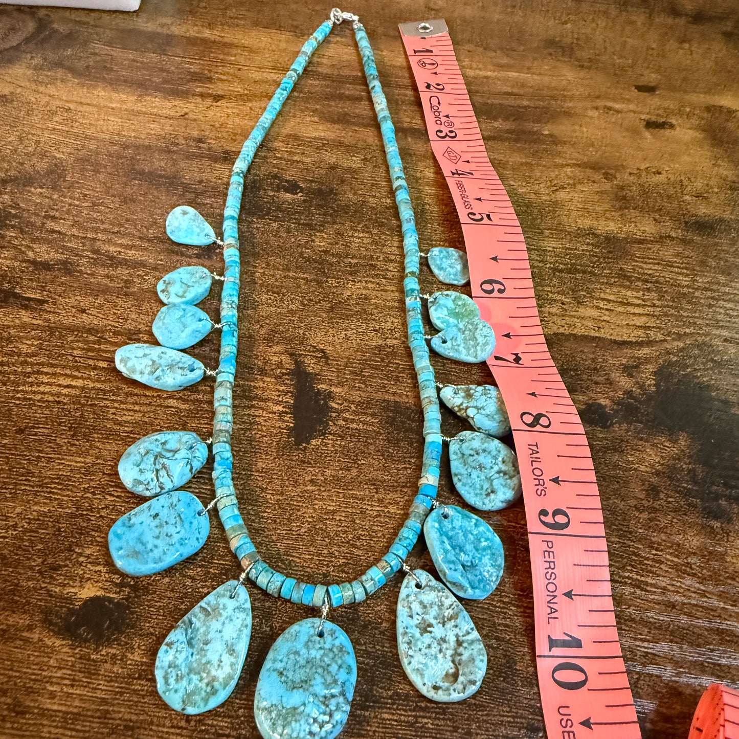 Navajo Style Kingman Turquoise Gemstone Bead Statement Necklace Sterling Silver Wild West Boho