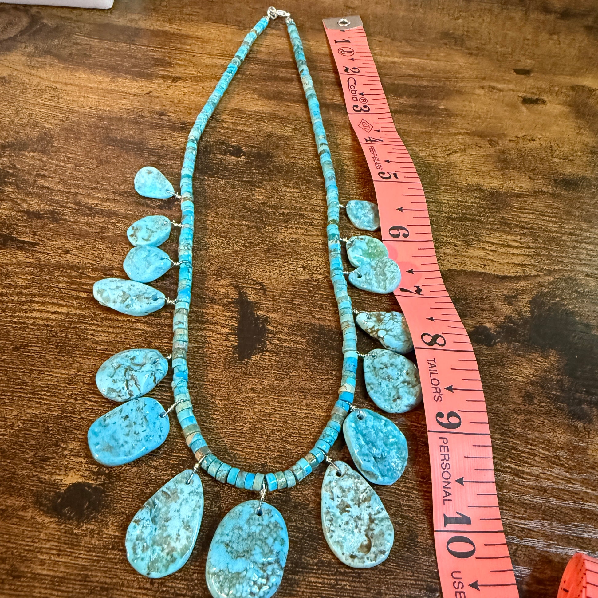 Navajo Style Kingman Turquoise Gemstone Bead Statement Necklace Sterling Silver Wild West Boho