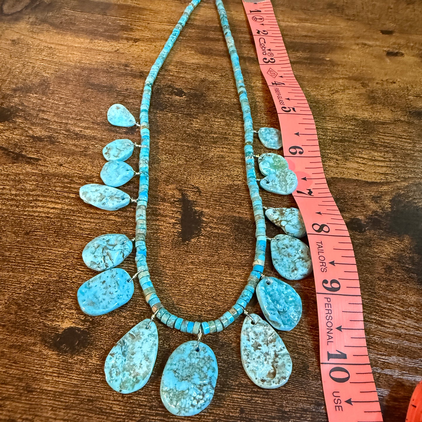 Navajo Style Kingman Turquoise Gemstone Bead Statement Necklace Sterling Silver Wild West Boho