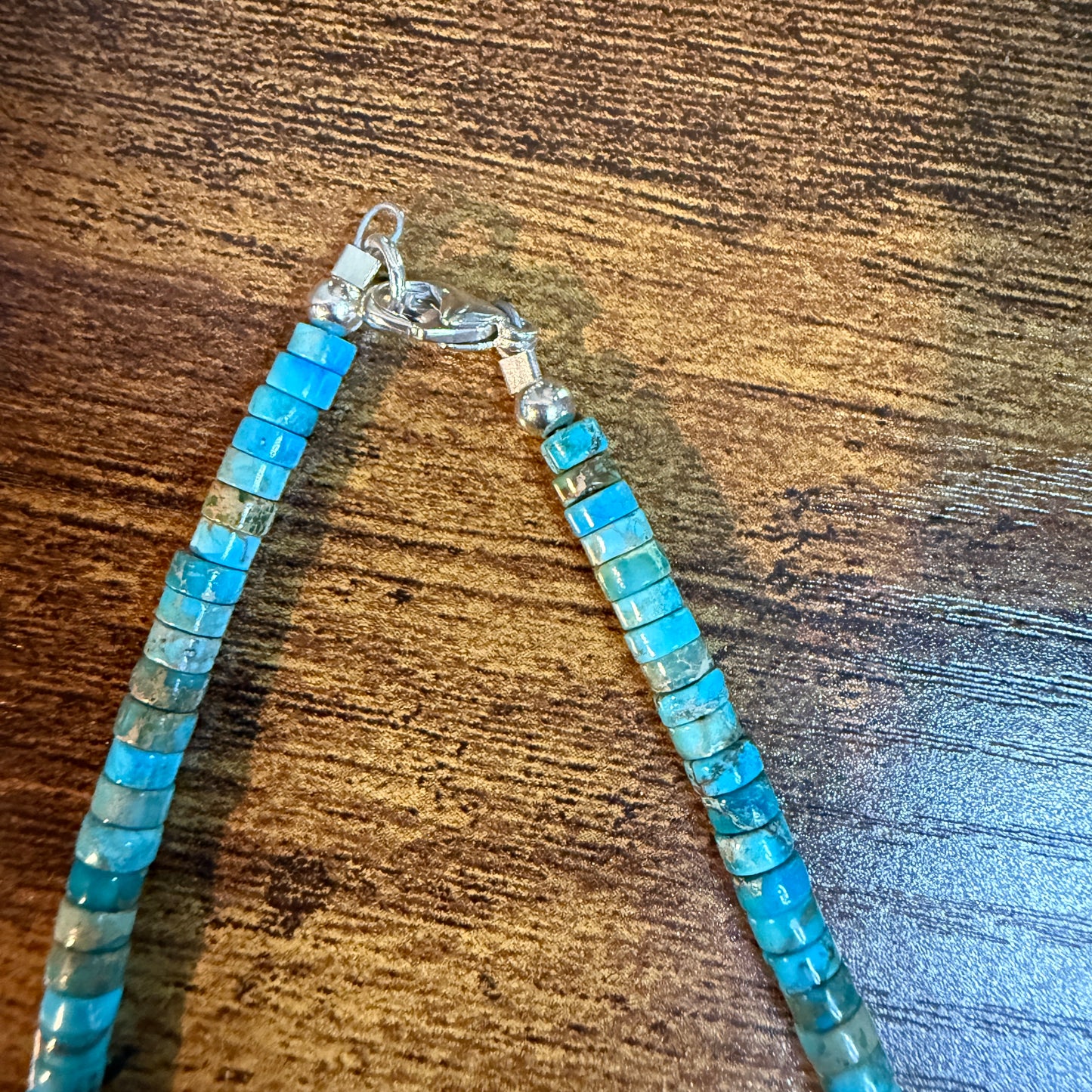 Navajo Style Kingman Turquoise Gemstone Bead Statement Necklace Sterling Silver Wild West Boho