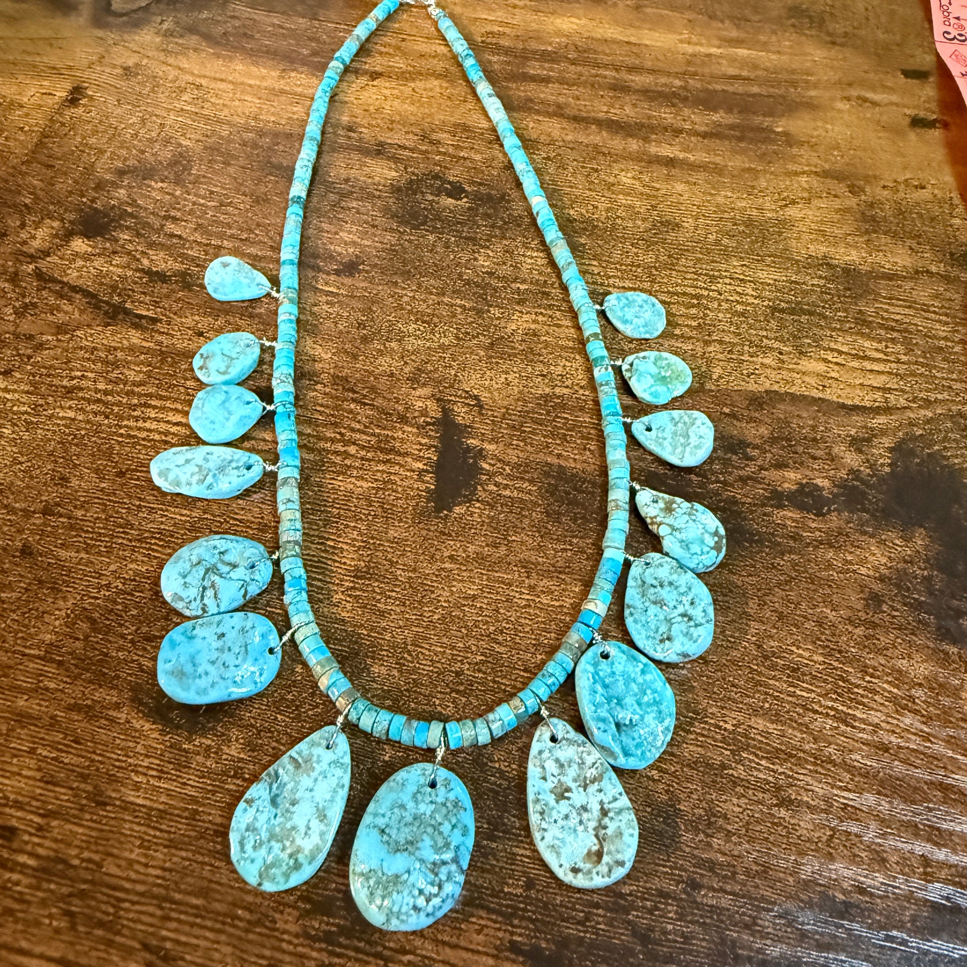 Navajo Style Kingman Turquoise Gemstone Bead Statement Necklace Sterling Silver Wild West Boho