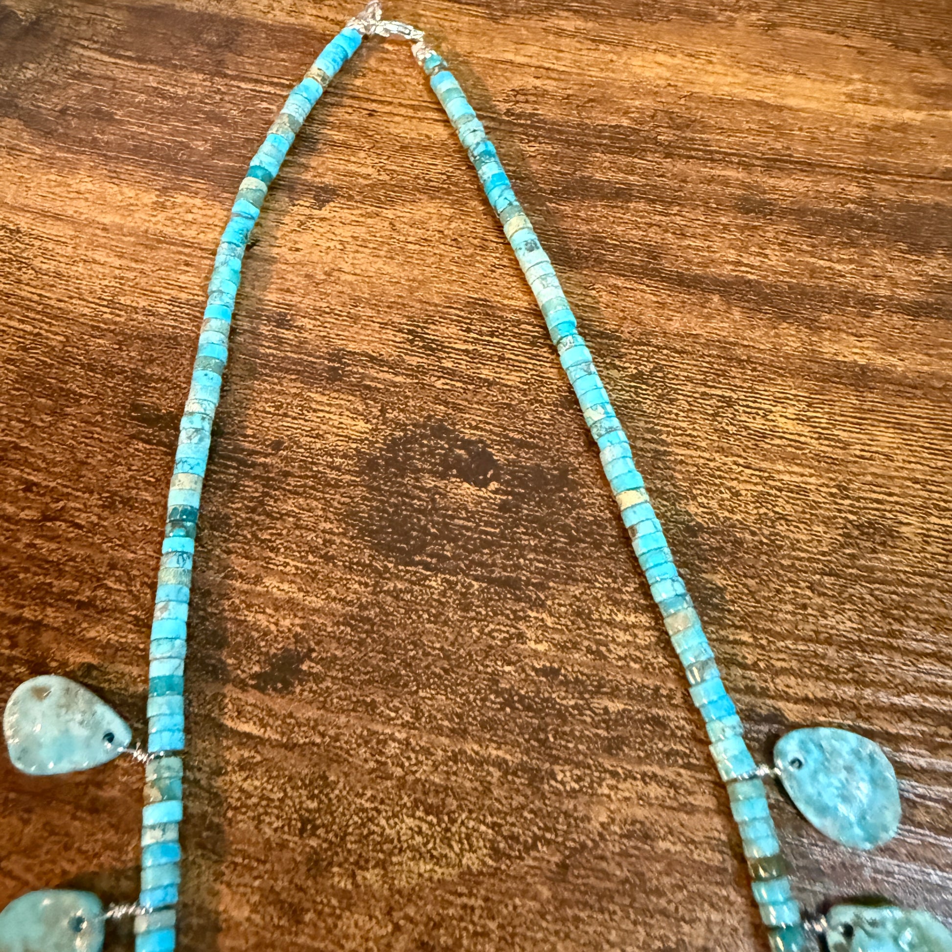 Navajo Style Kingman Turquoise Gemstone Bead Statement Necklace Sterling Silver Wild West Boho