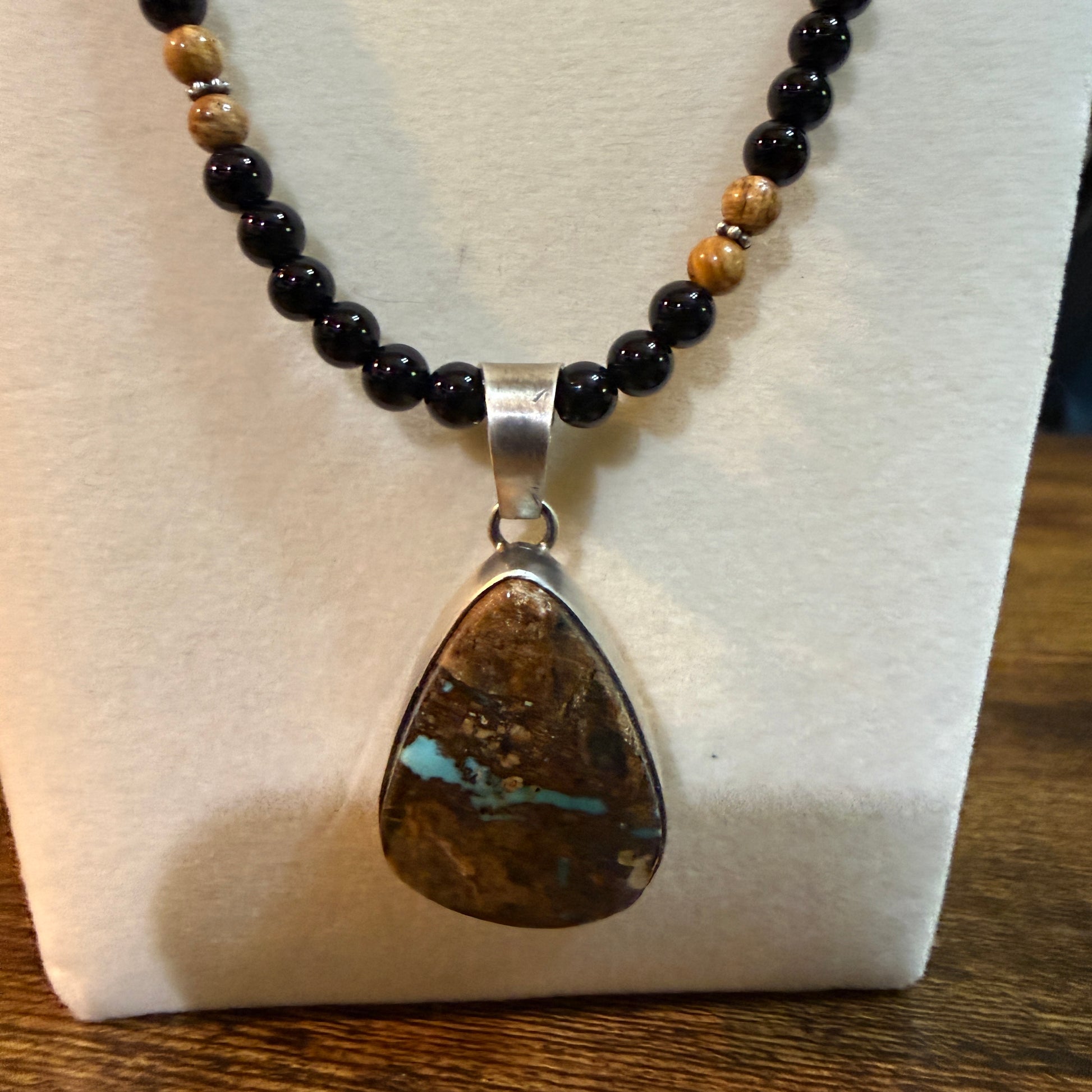 Navajo Handmade Ty Francisco Boulder Turquoise Pendant Necklace Sterling Silver Wild West Boho