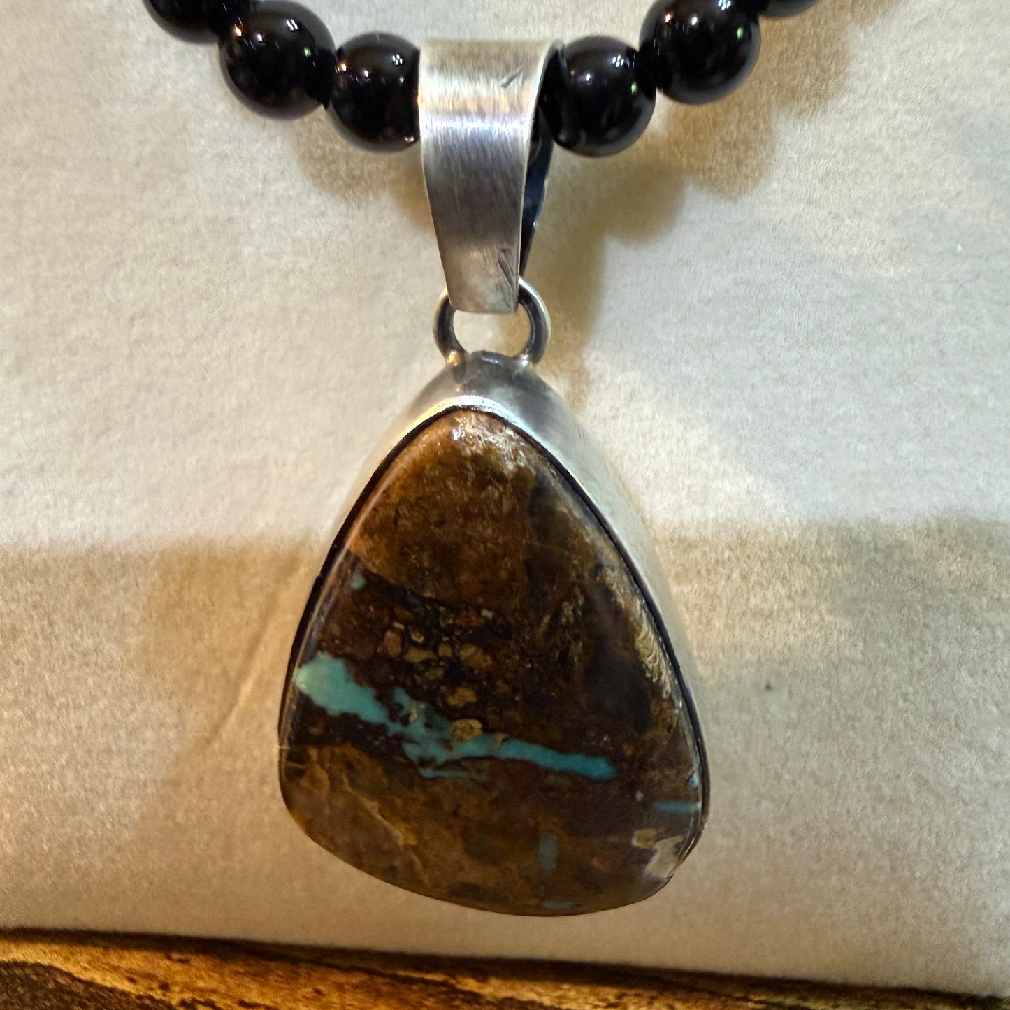 Navajo Handmade Ty Francisco Boulder Turquoise Pendant Necklace Sterling Silver Wild West Boho