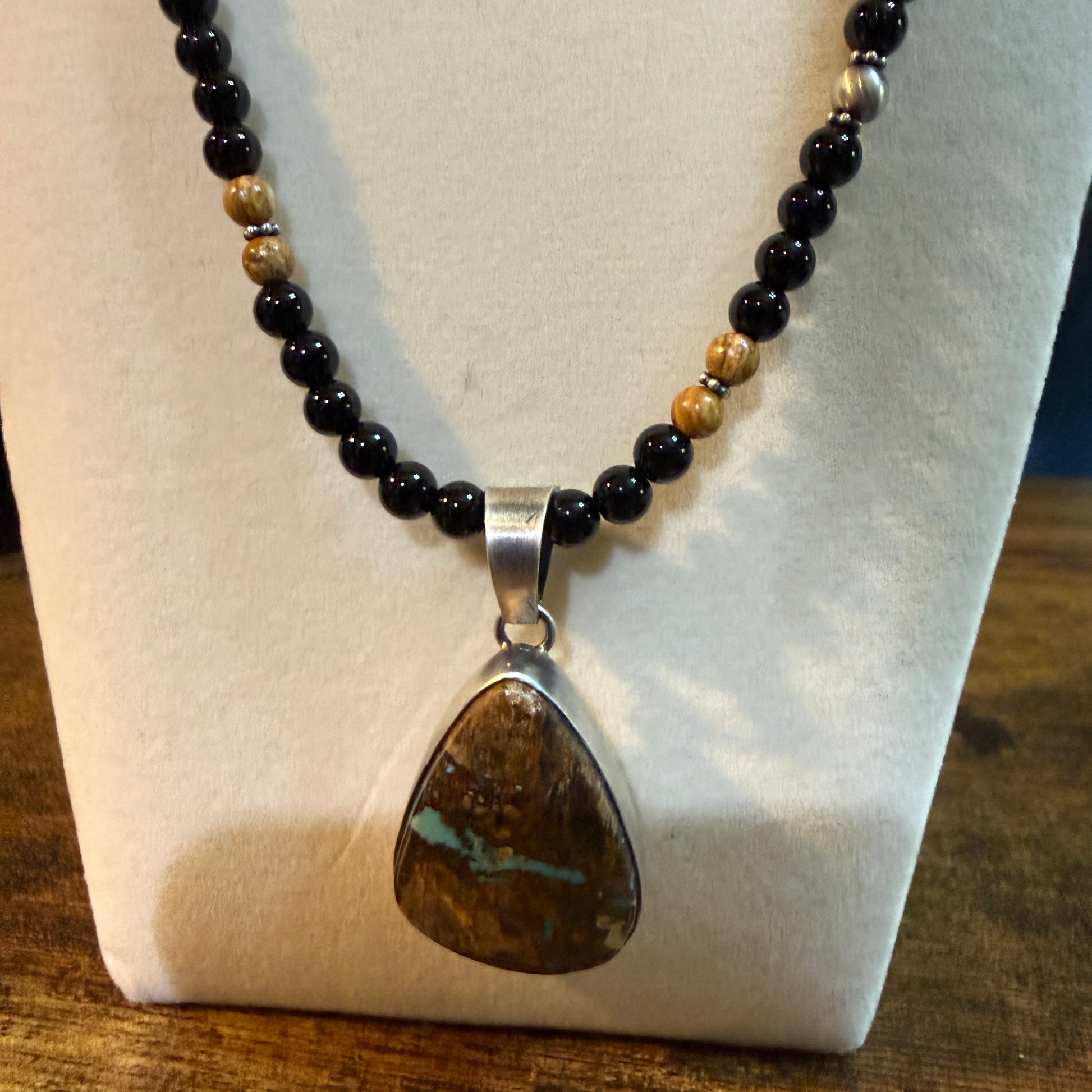 Navajo Handmade Ty Francisco Boulder Turquoise Pendant Necklace Sterling Silver Wild West Boho