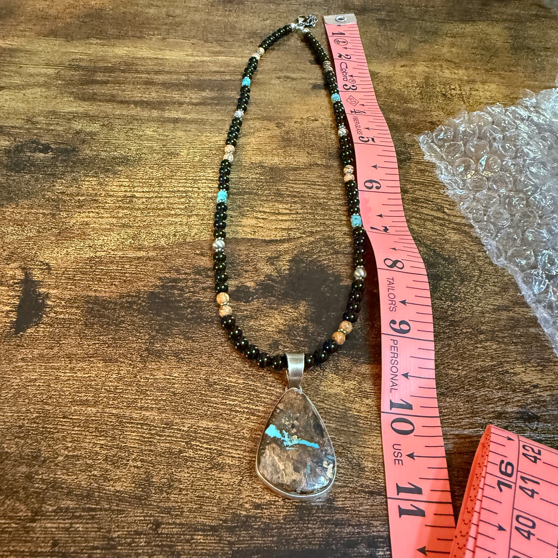 Navajo Handmade Ty Francisco Boulder Turquoise Pendant Necklace Sterling Silver Wild West Boho