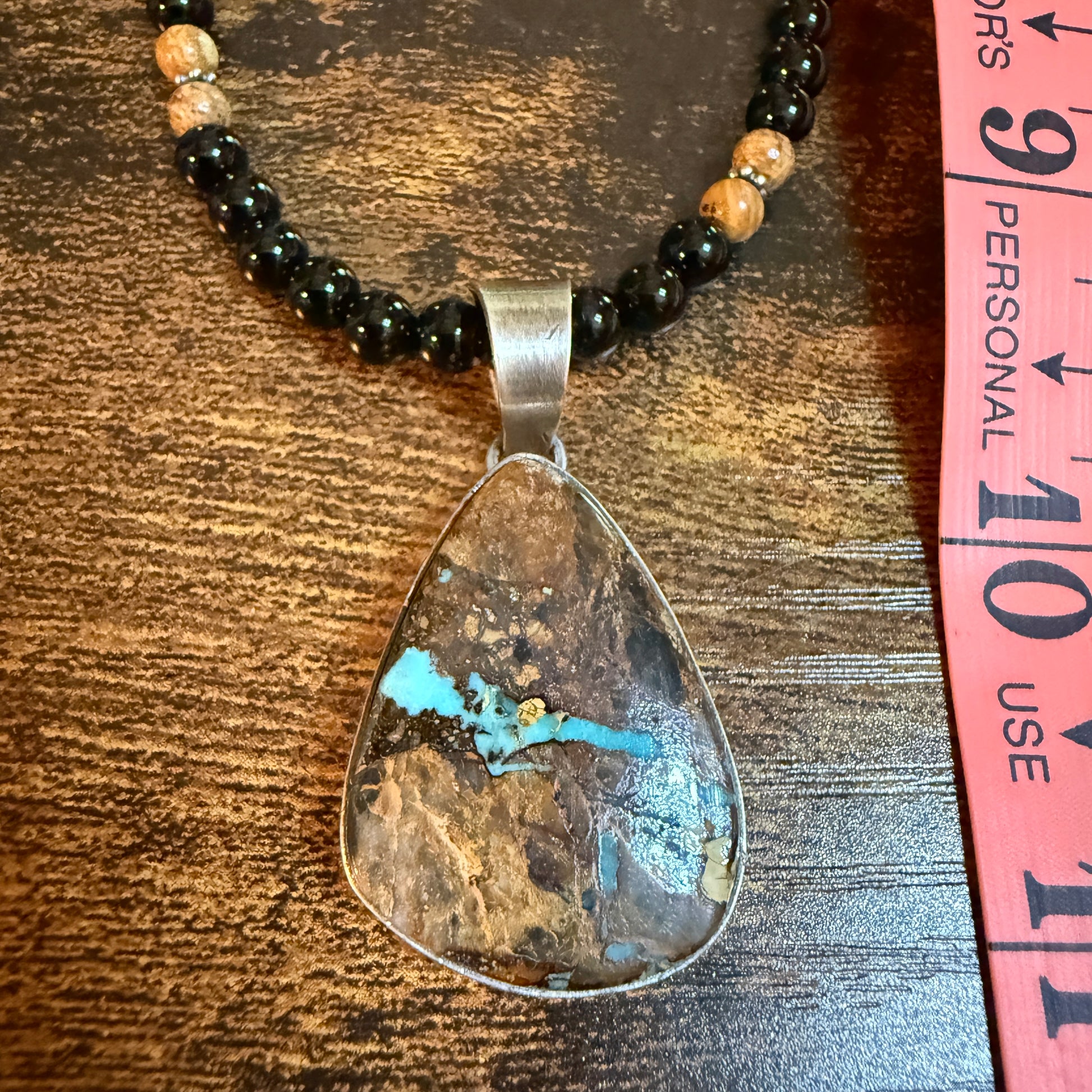 Navajo Handmade Ty Francisco Boulder Turquoise Pendant Necklace Sterling Silver Wild West Boho