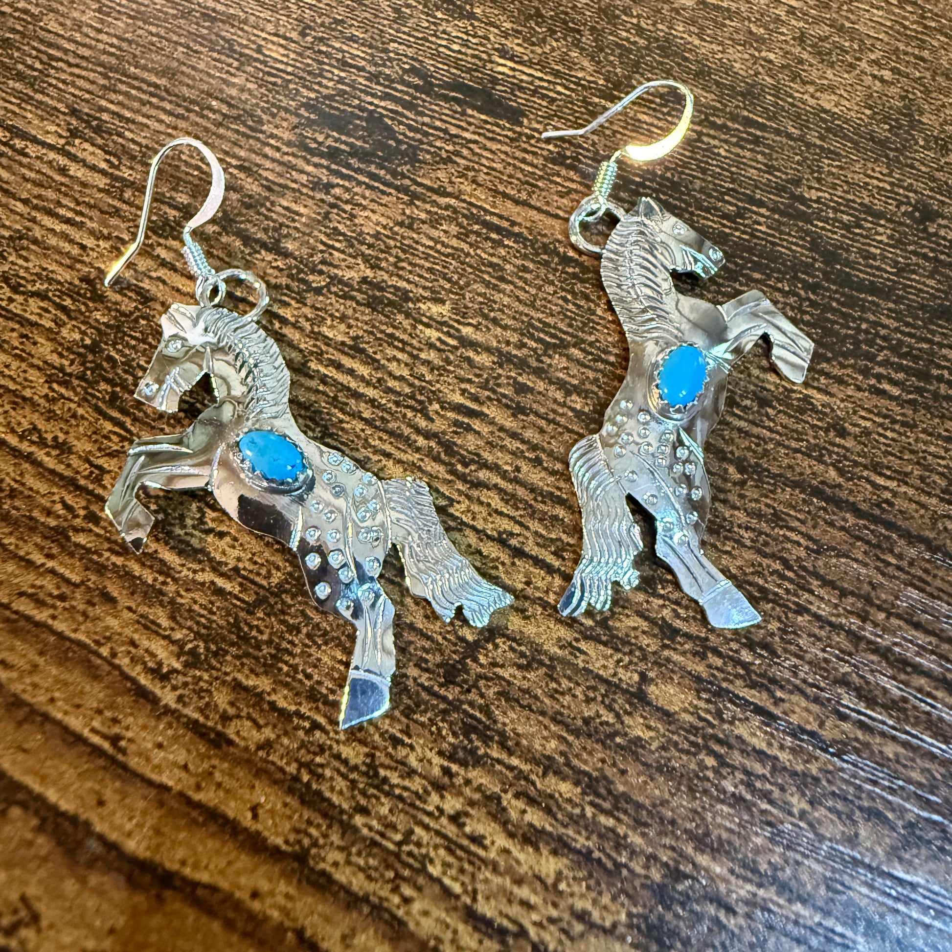 Kingman Turquoise Horse Estuarian Drop Wire Earrings In Sterling Silver Wild West Boho