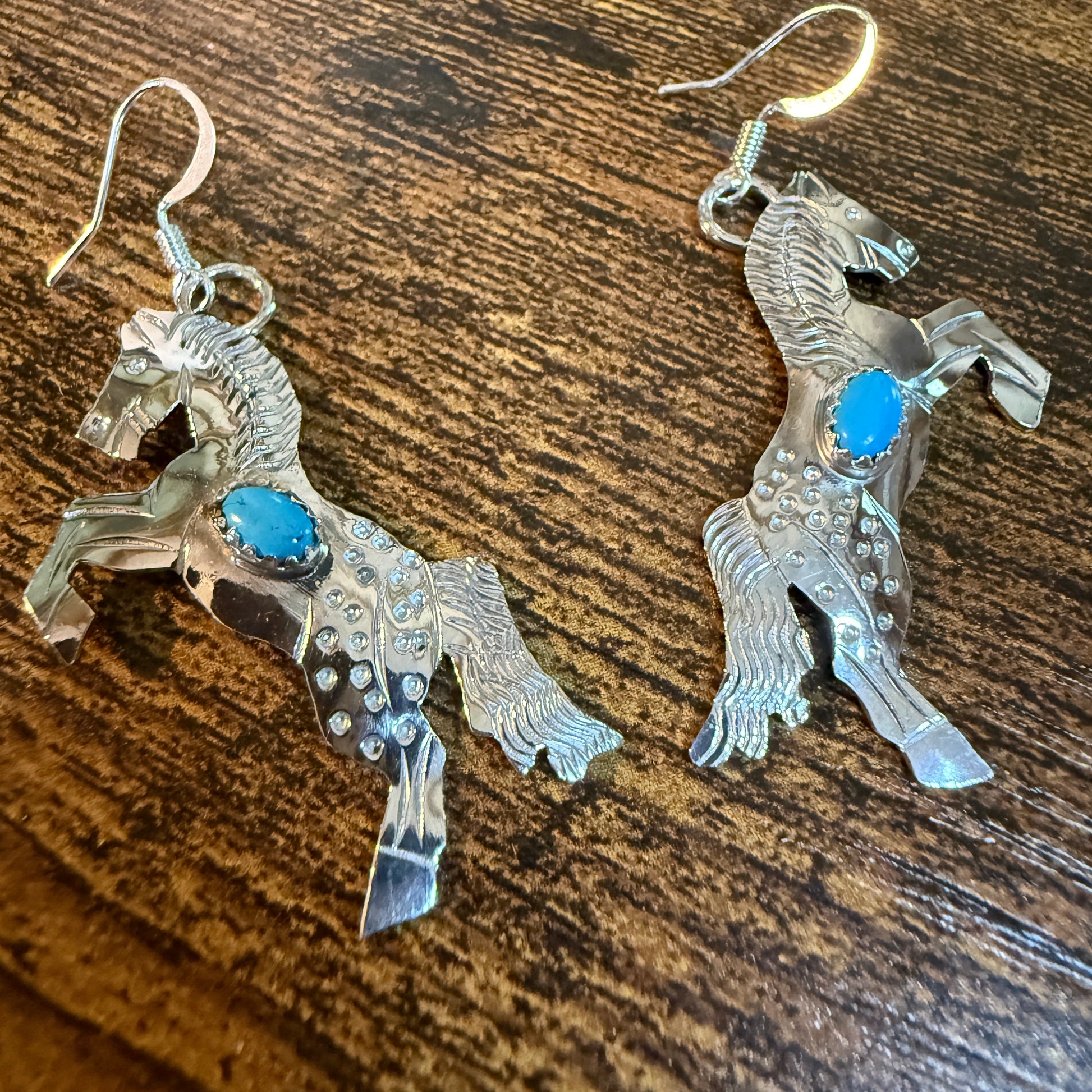 Kingman Turquoise Horse Estuarian Drop Wire Earrings In Sterling Silver Wild West Boho