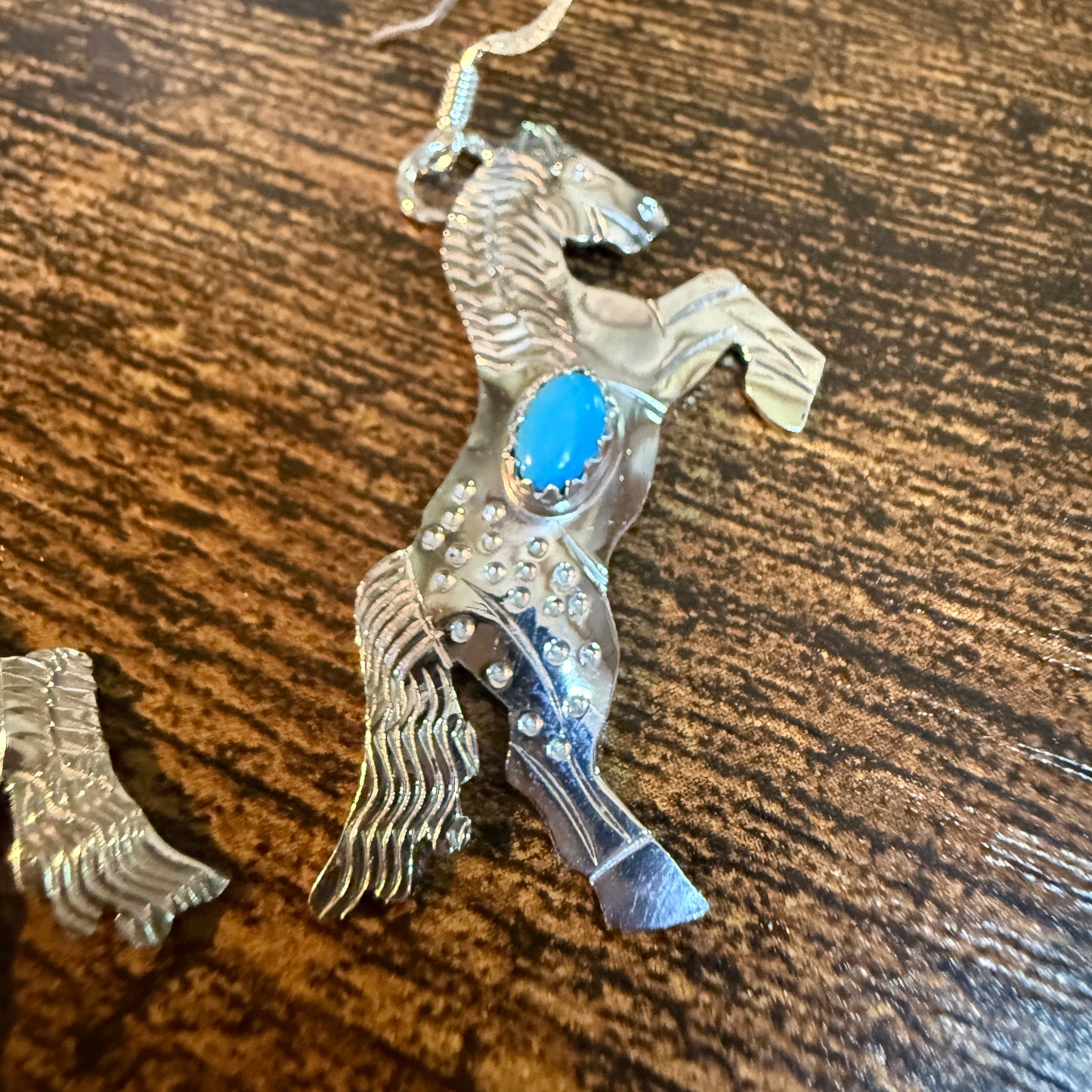 Kingman Turquoise Horse Estuarian Drop Wire Earrings In Sterling Silver Wild West Boho