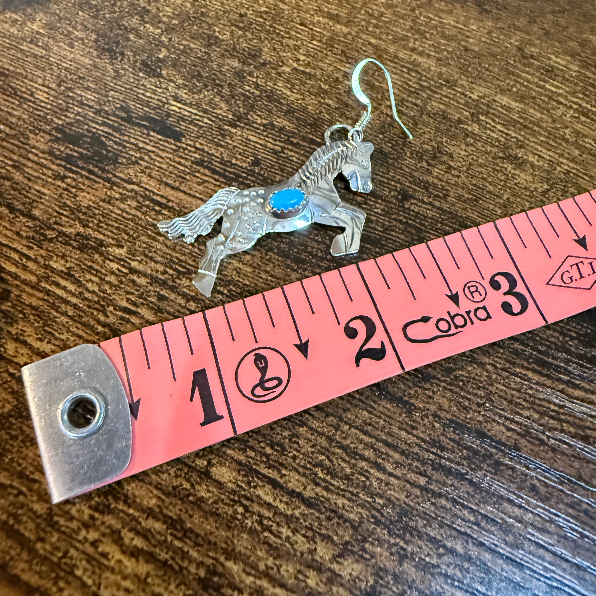 Kingman Turquoise Horse Estuarian Drop Wire Earrings In Sterling Silver Wild West Boho