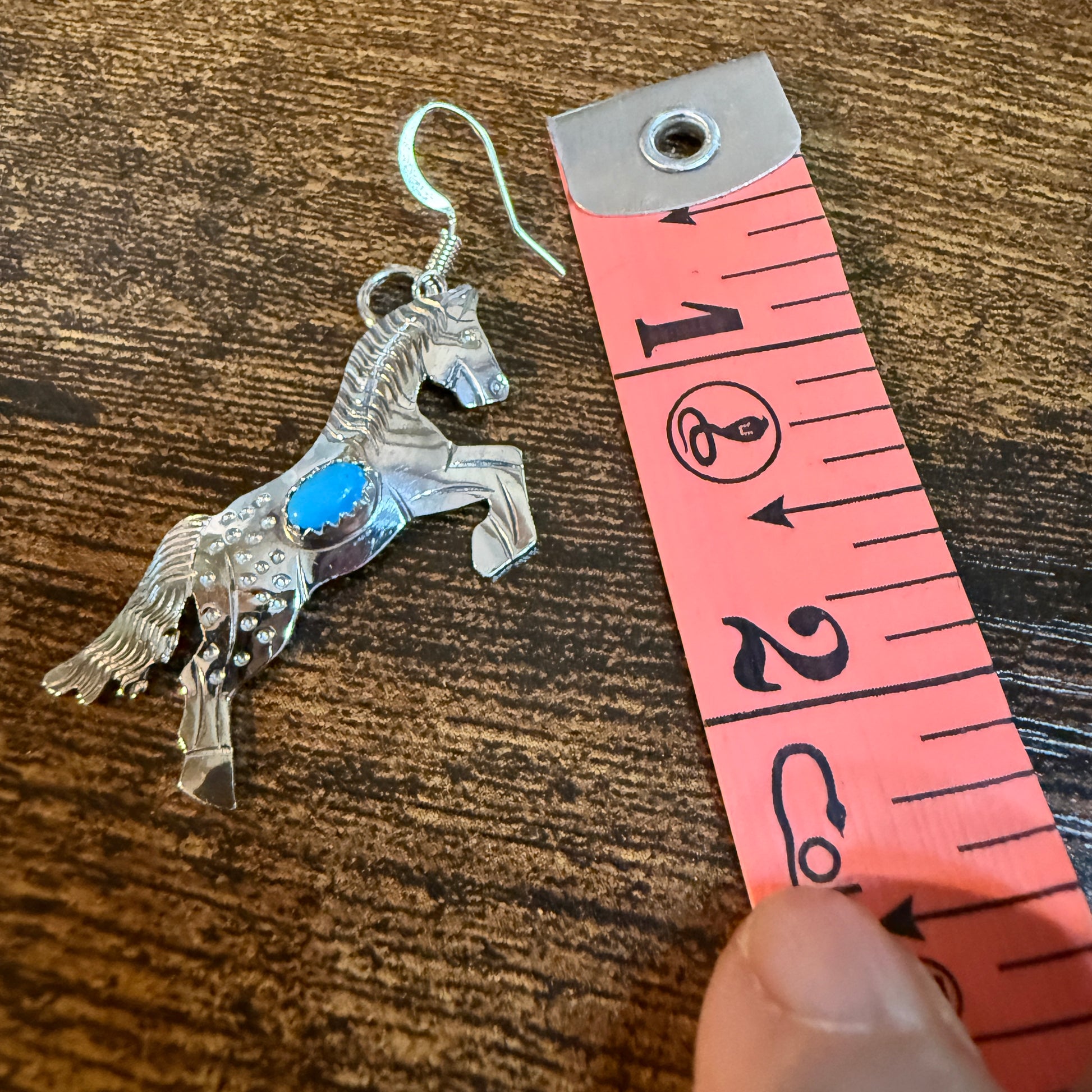 Kingman Turquoise Horse Estuarian Drop Wire Earrings In Sterling Silver Wild West Boho