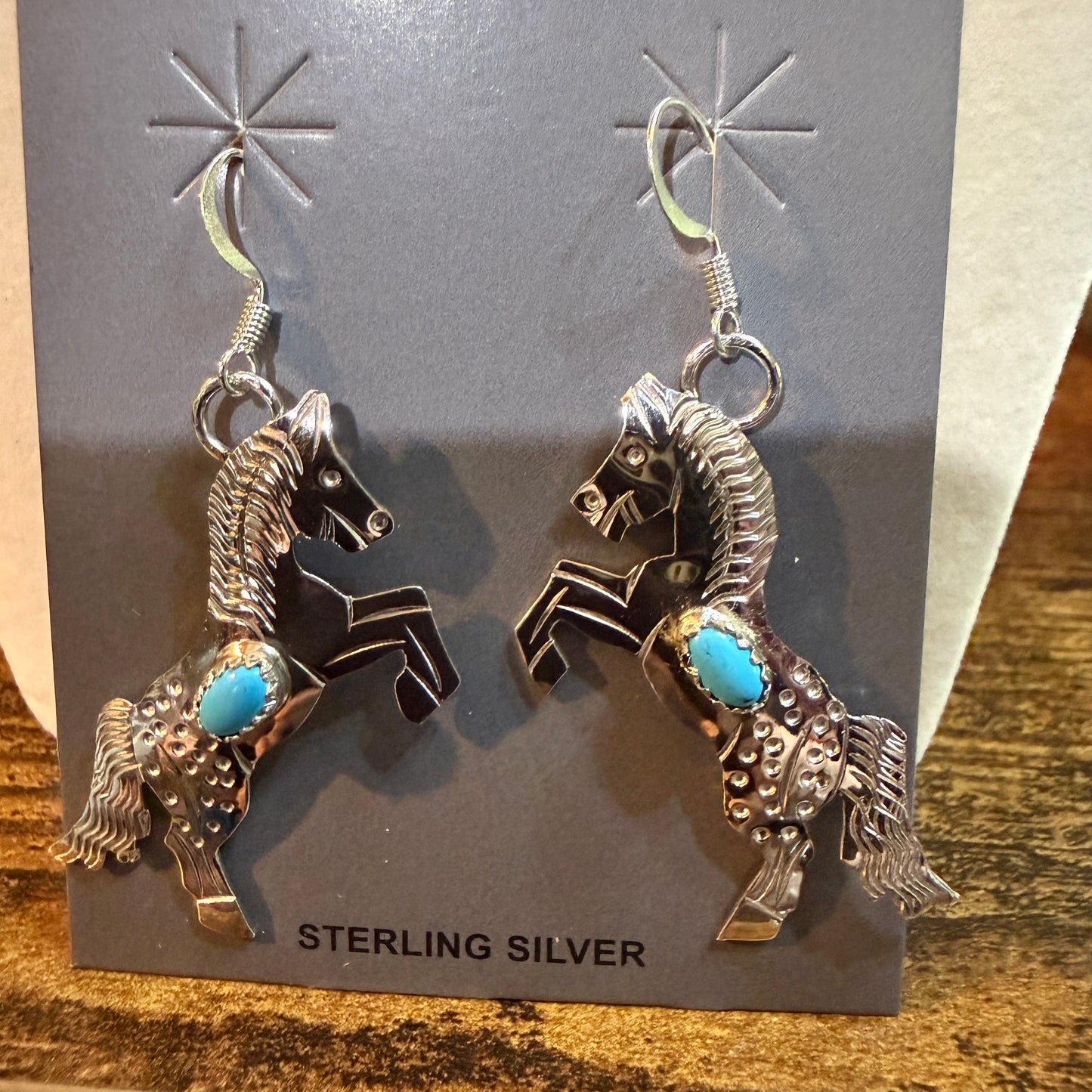 Kingman Turquoise Horse Estuarian Drop Wire Earrings In Sterling Silver Wild West Boho
