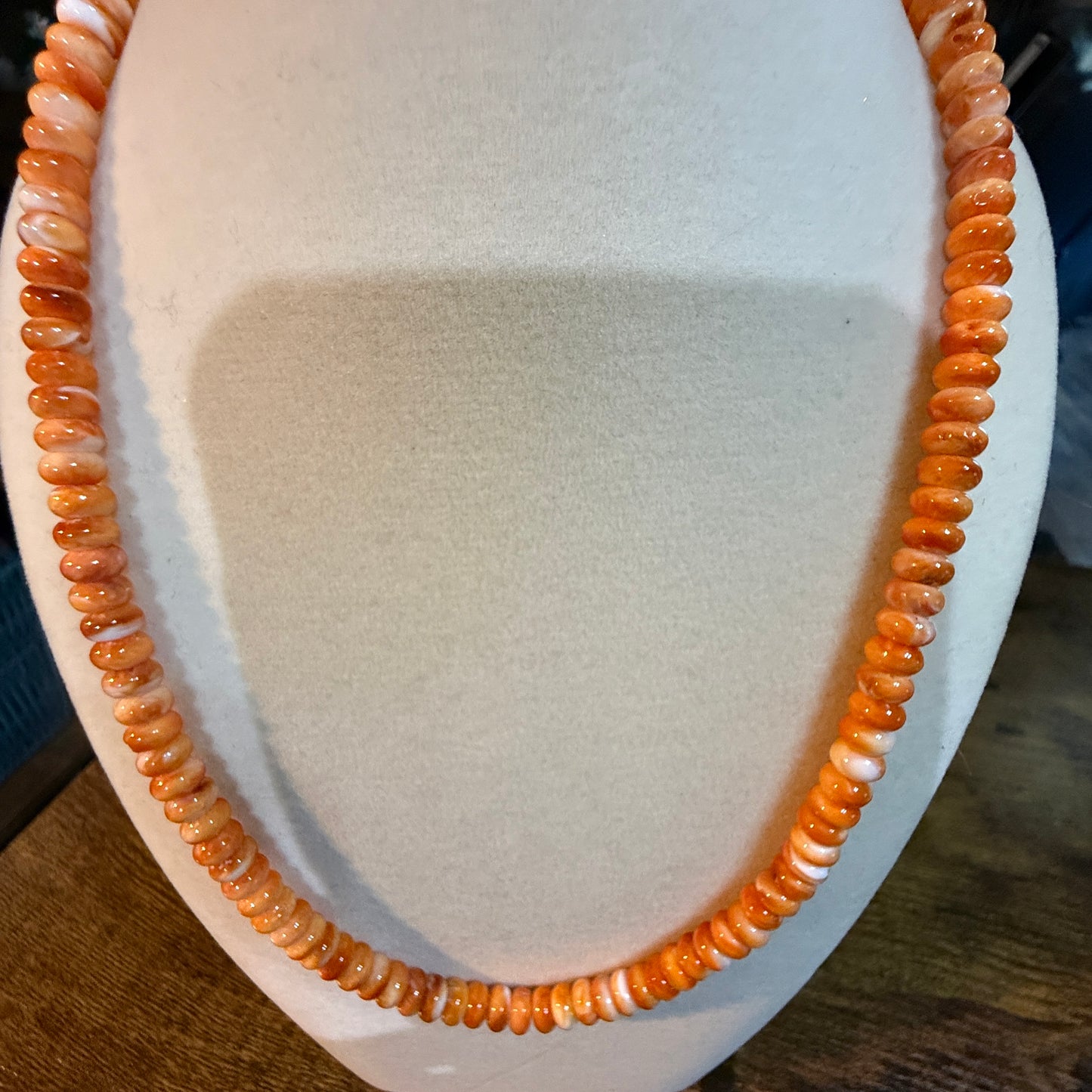 Native Handmade Spiny Oyster 6mm Rondelle Bead Necklace Sterling Silver 18 Inch Wild West Boho