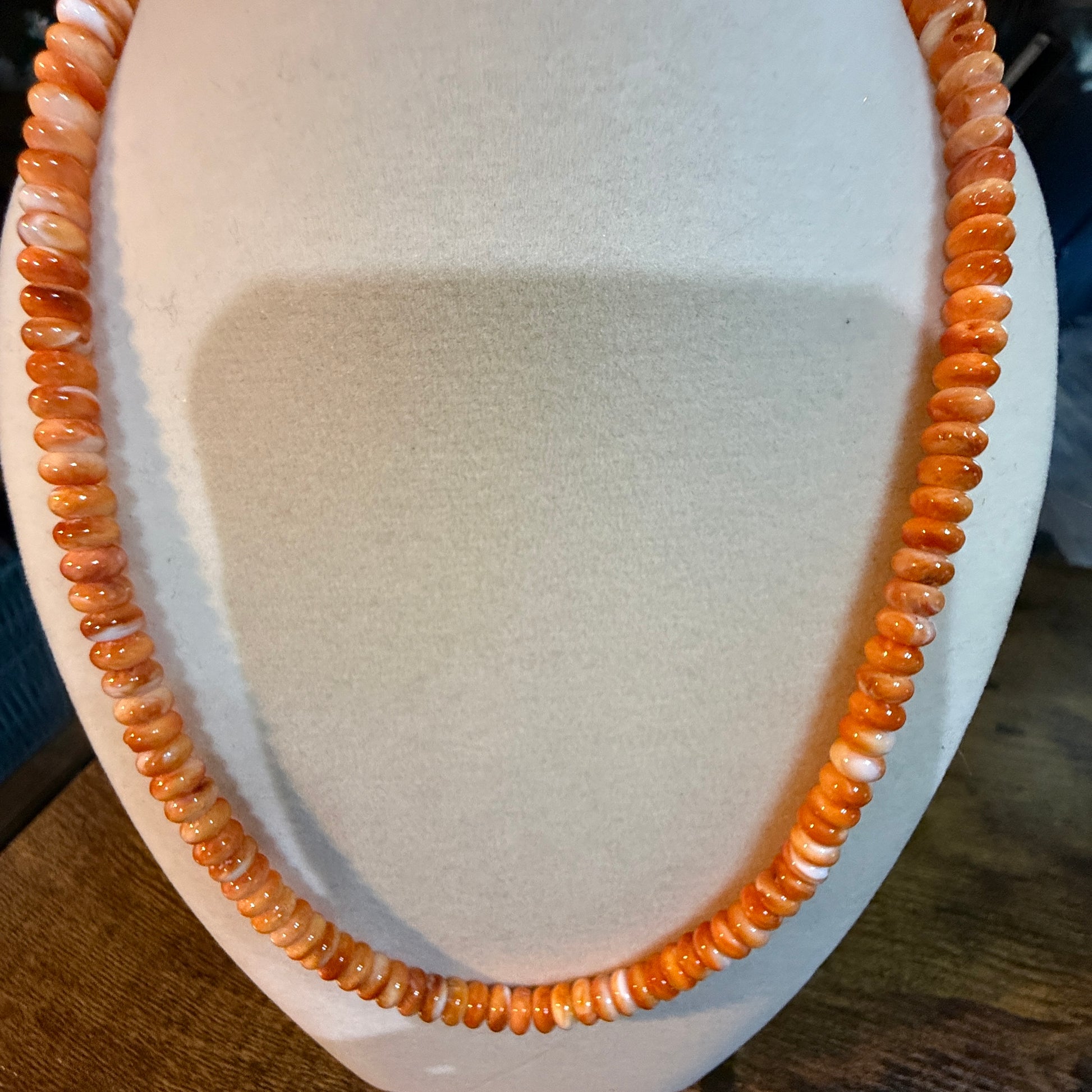 Native Handmade Spiny Oyster 6mm Rondelle Bead Necklace Sterling Silver 18 Inch Wild West Boho