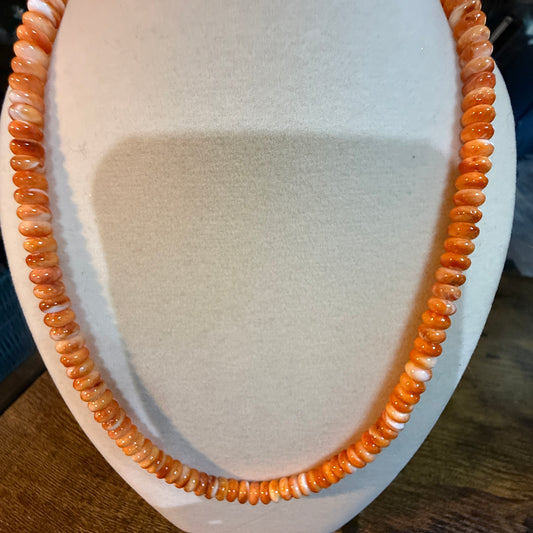 Native Handmade Spiny Oyster 6mm Rondelle Bead Necklace Sterling Silver 18 Inch Wild West Boho