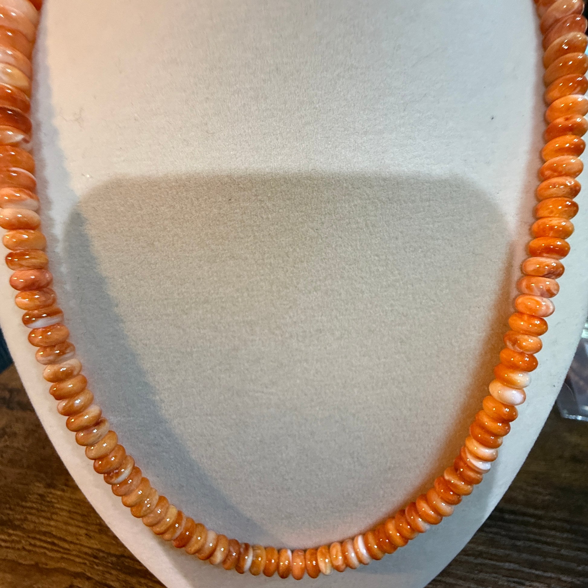 Native Handmade Spiny Oyster 6mm Rondelle Bead Necklace Sterling Silver 18 Inch Wild West Boho