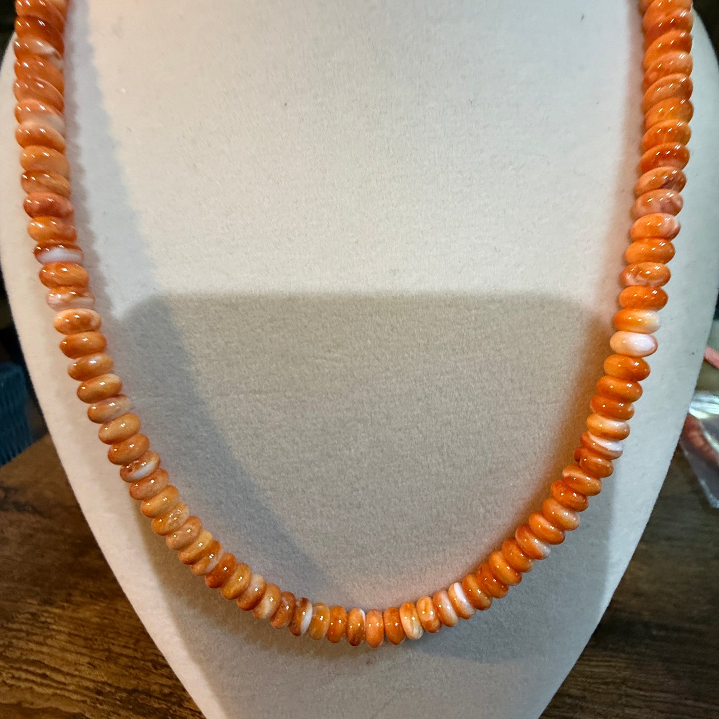 Native Handmade Spiny Oyster 6mm Rondelle Bead Necklace Sterling Silver 18 Inch Wild West Boho