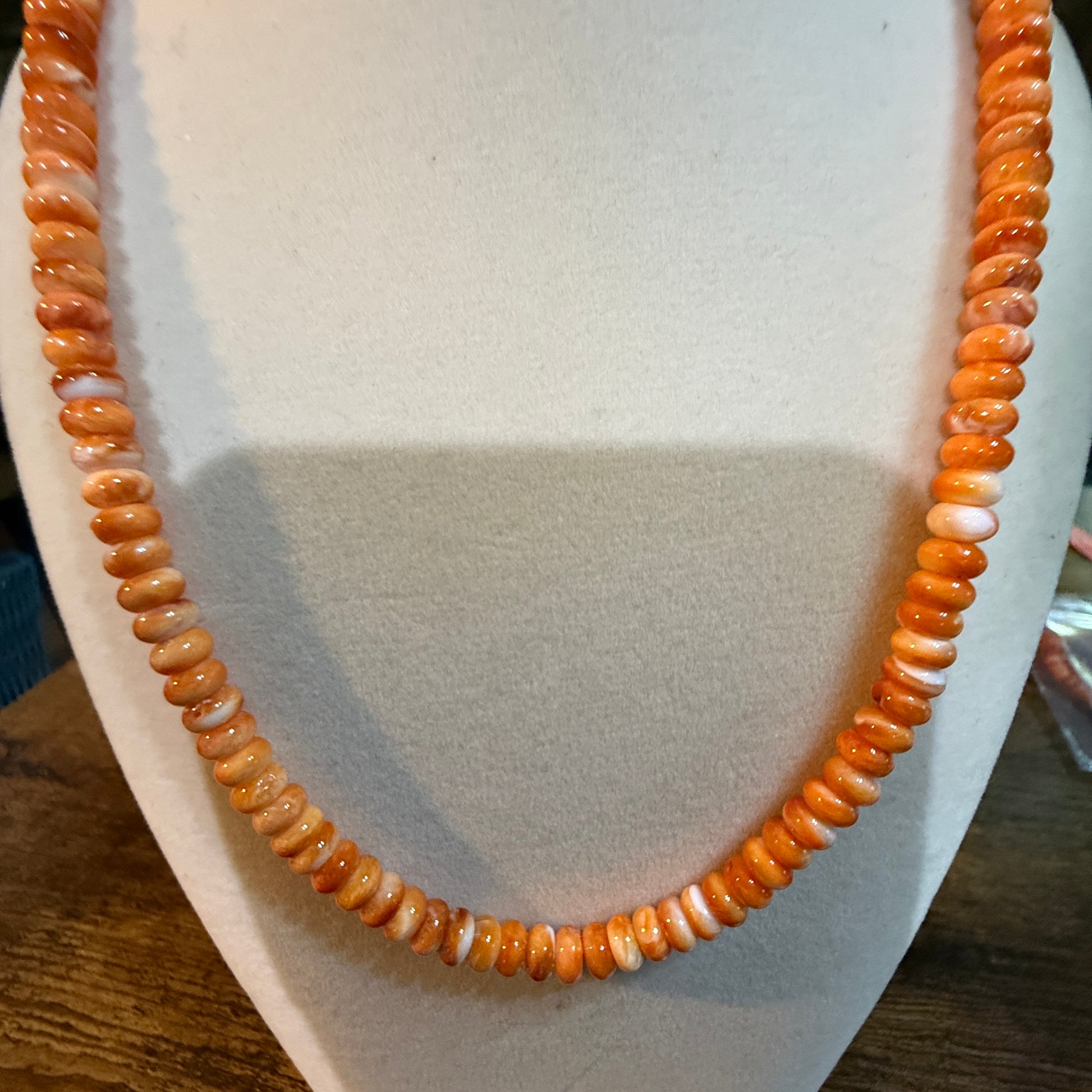 Native Handmade Spiny Oyster 6mm Rondelle Bead Necklace Sterling Silver 18 Inch Wild West Boho