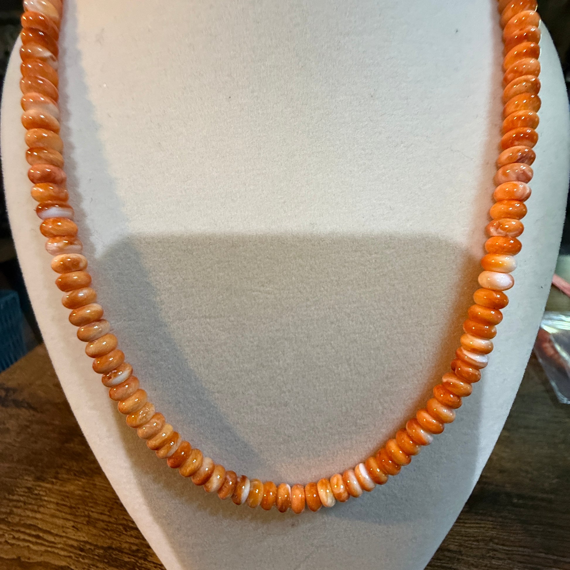 Native Handmade Spiny Oyster 6mm Rondelle Bead Necklace Sterling Silver 18 Inch Wild West Boho