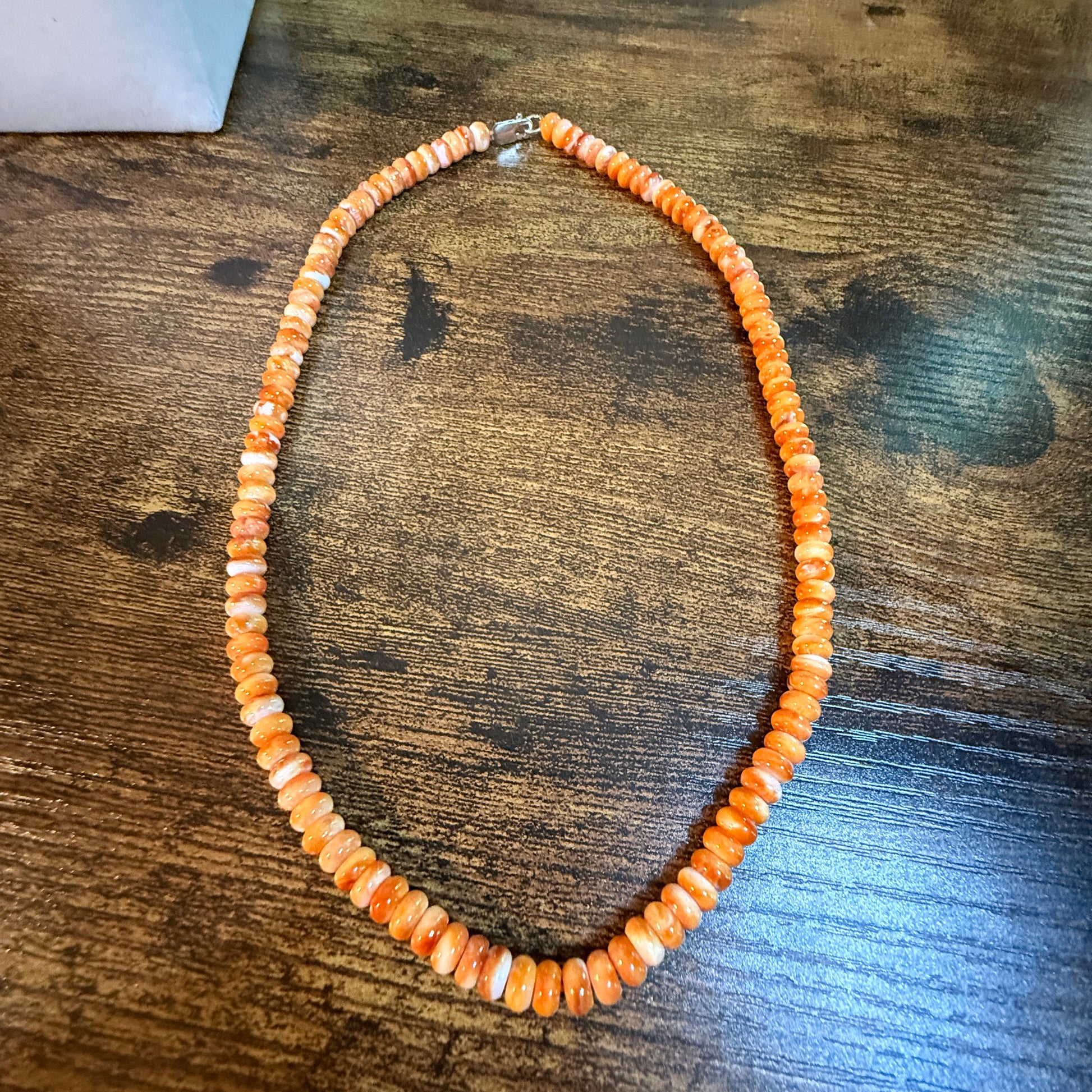 Native Handmade Spiny Oyster 6mm Rondelle Bead Necklace Sterling Silver 18 Inch Wild West Boho