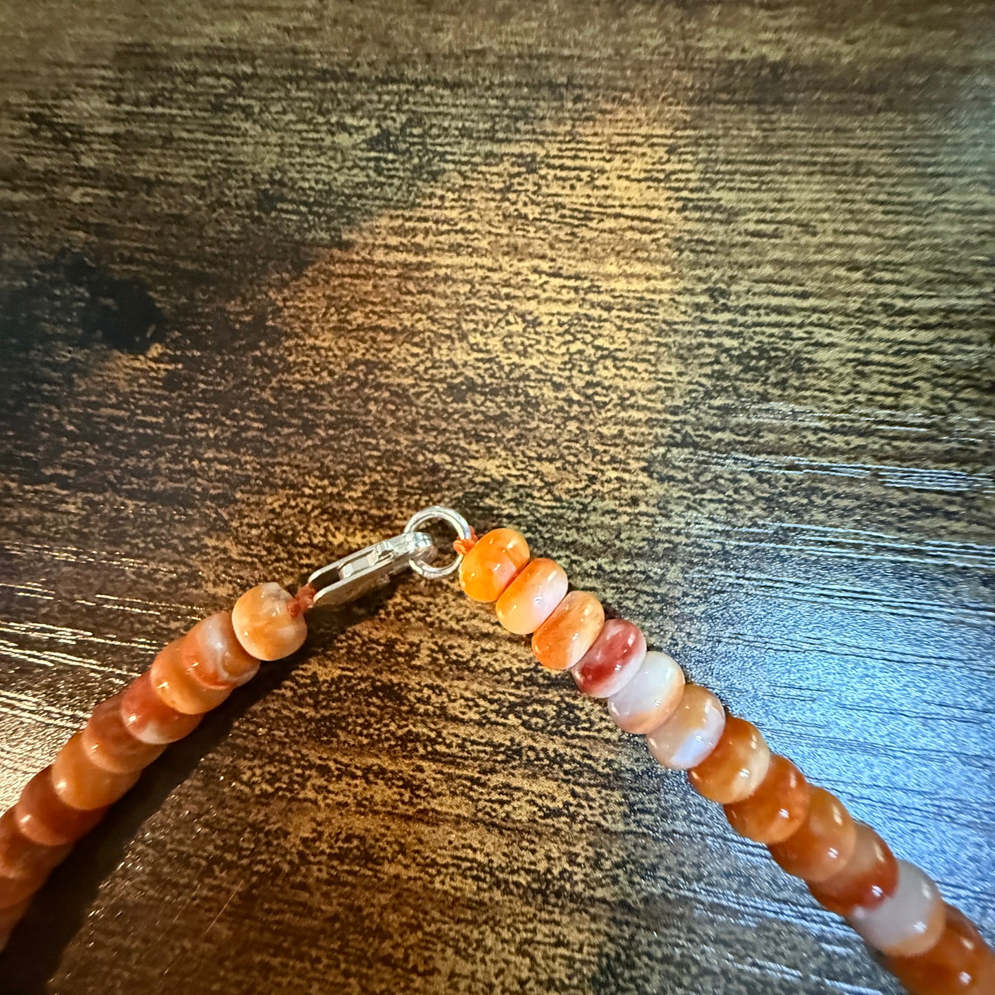Native Handmade Spiny Oyster 6mm Rondelle Bead Necklace Sterling Silver 18 Inch Wild West Boho
