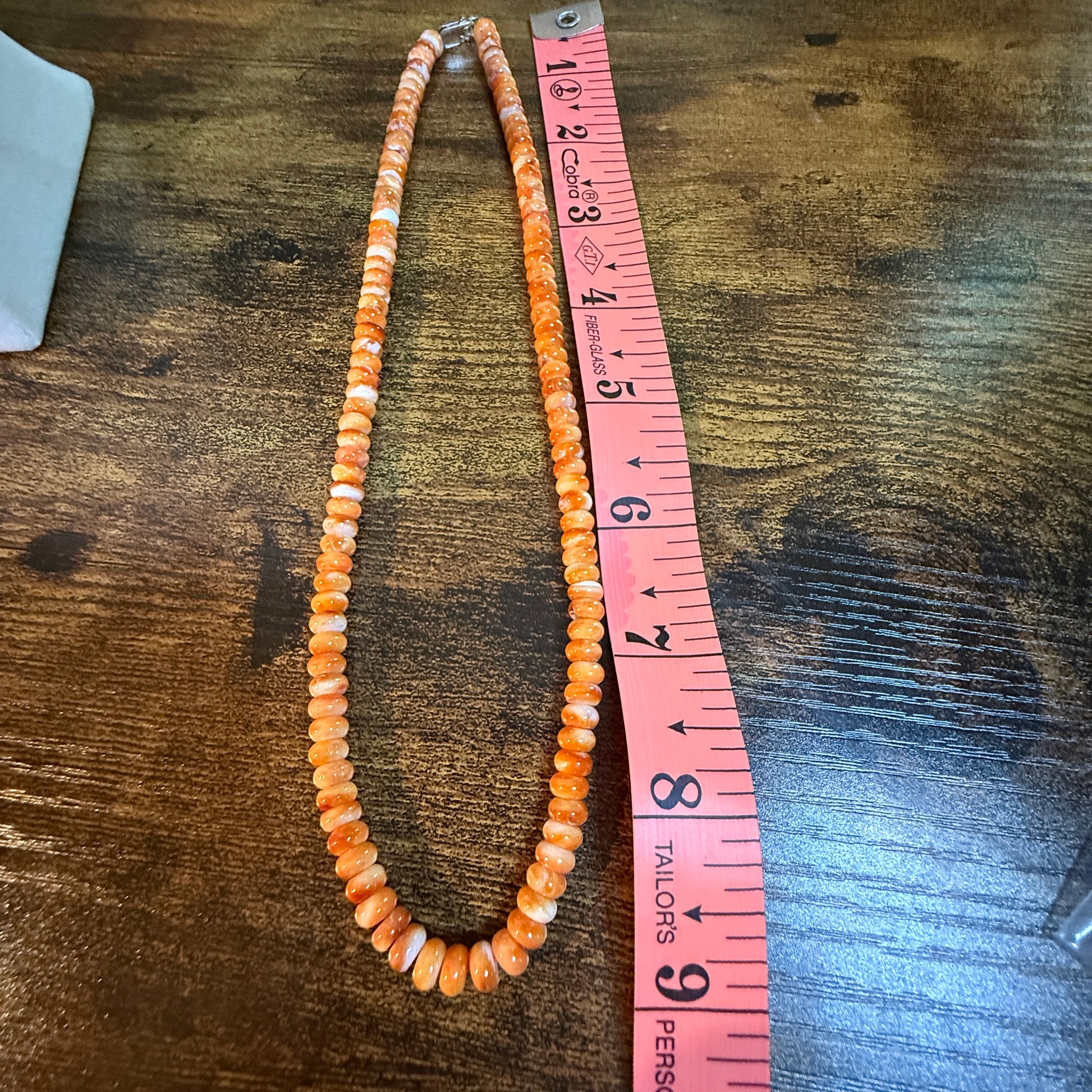 Native Handmade Spiny Oyster 6mm Rondelle Bead Necklace Sterling Silver 18 Inch Wild West Boho