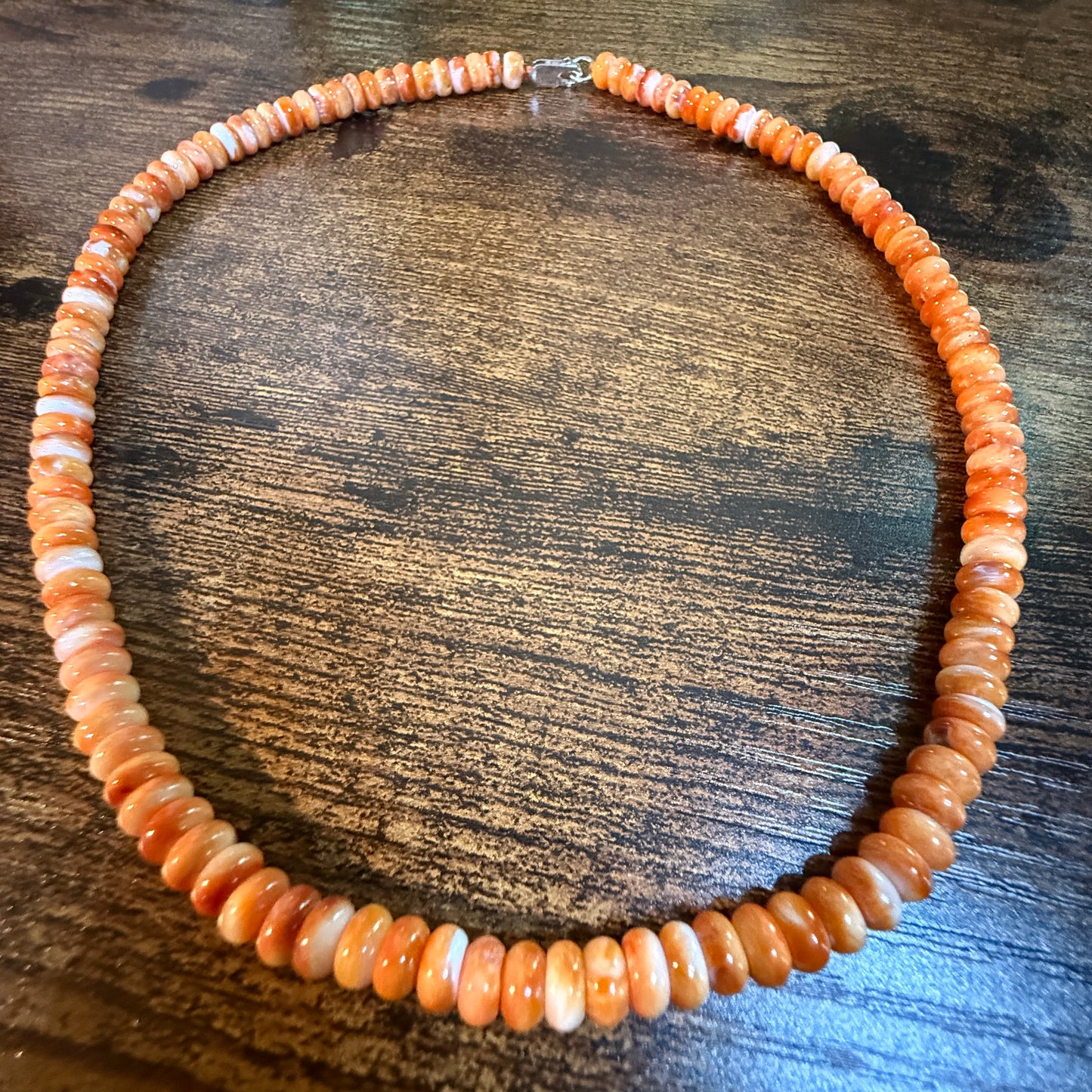 Native Handmade Spiny Oyster 6mm Rondelle Bead Necklace Sterling Silver 18 Inch Wild West Boho