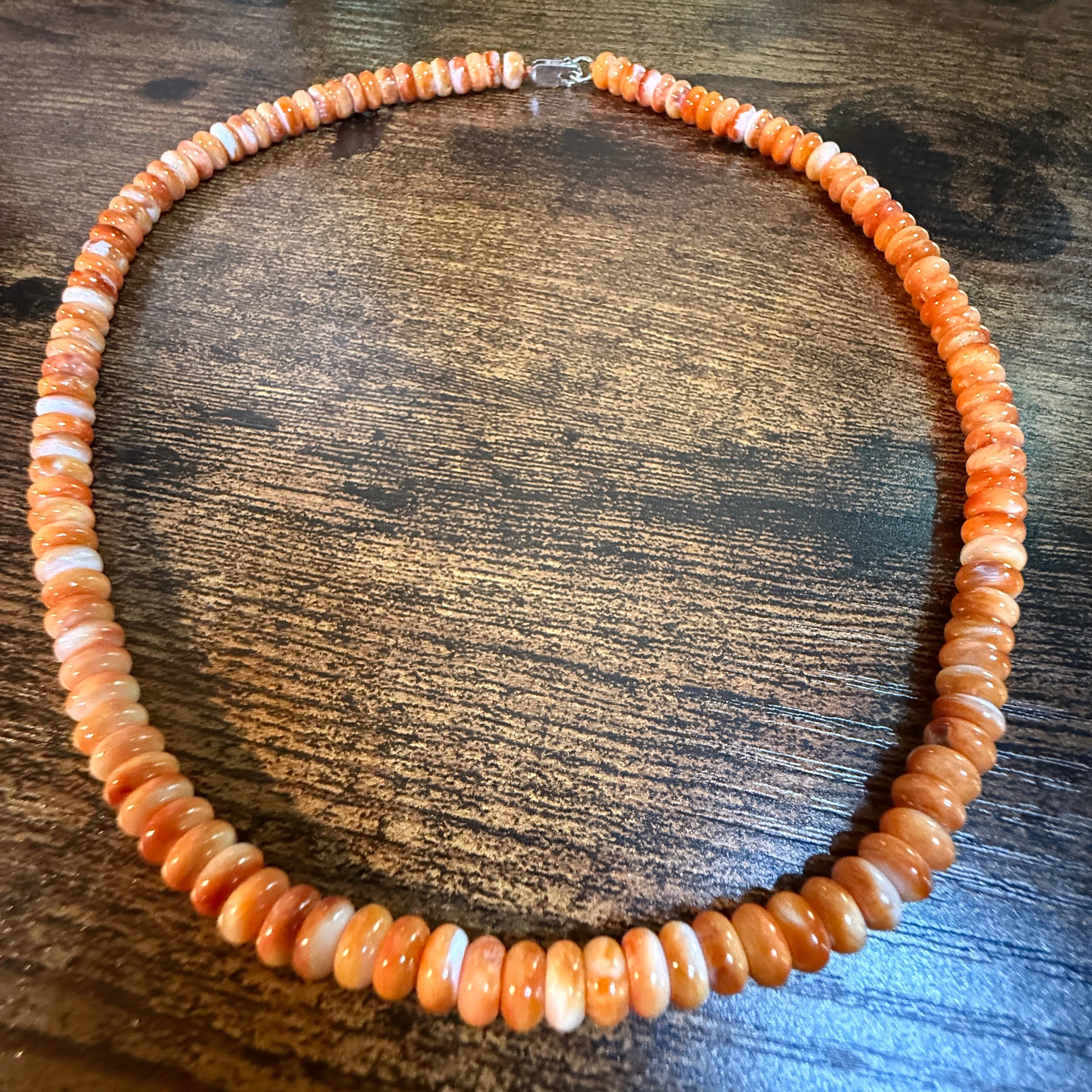 Native Handmade Spiny Oyster 6mm Rondelle Bead Necklace Sterling Silver 18 Inch Wild West Boho