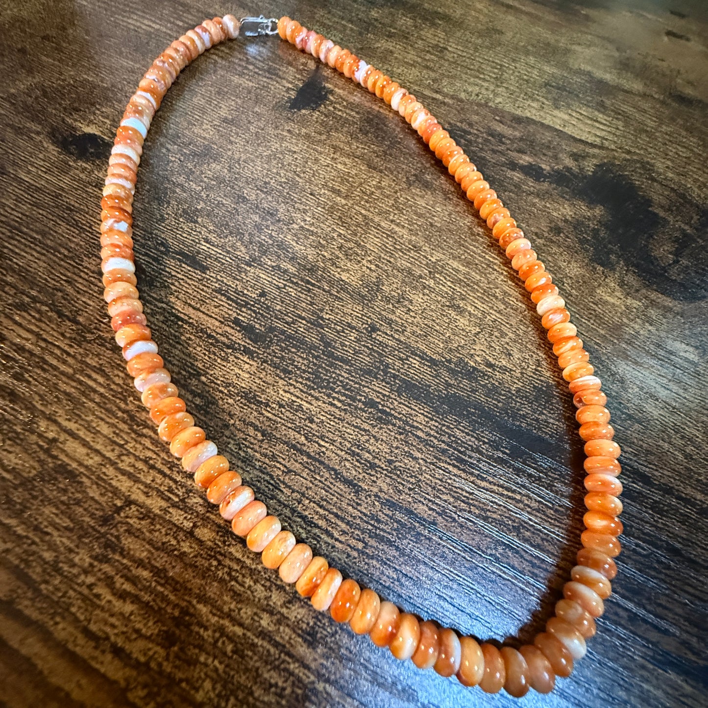 Native Handmade Spiny Oyster 6mm Rondelle Bead Necklace Sterling Silver 18 Inch Wild West Boho