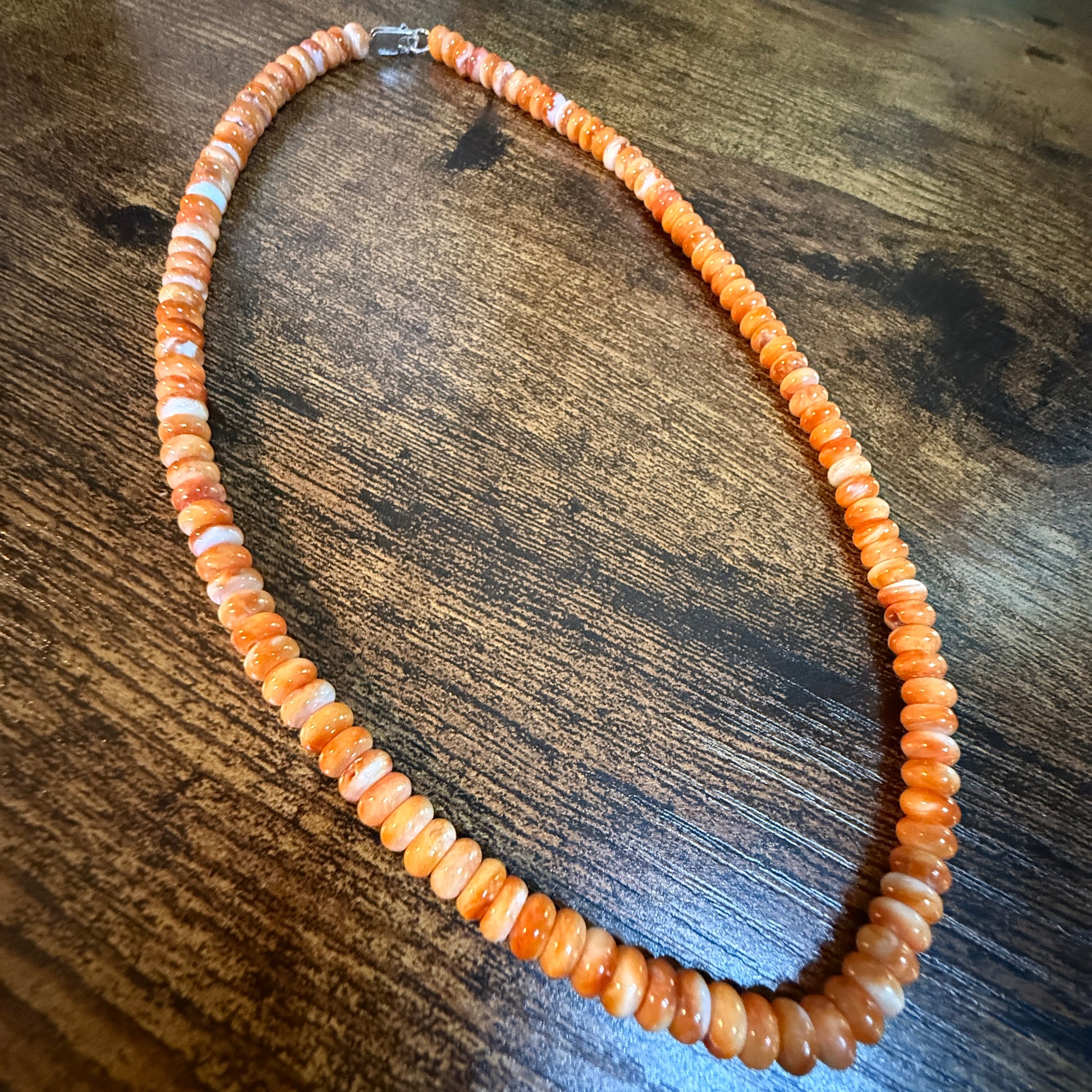 Native Handmade Spiny Oyster 6mm Rondelle Bead Necklace Sterling Silver 18 Inch Wild West Boho