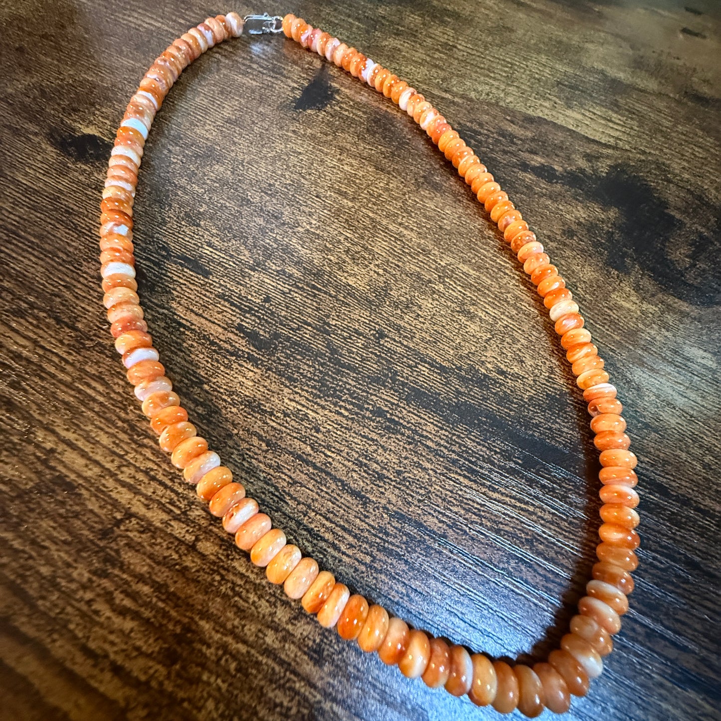 Native Handmade Spiny Oyster 6mm Rondelle Bead Necklace Sterling Silver 18 Inch Wild West Boho