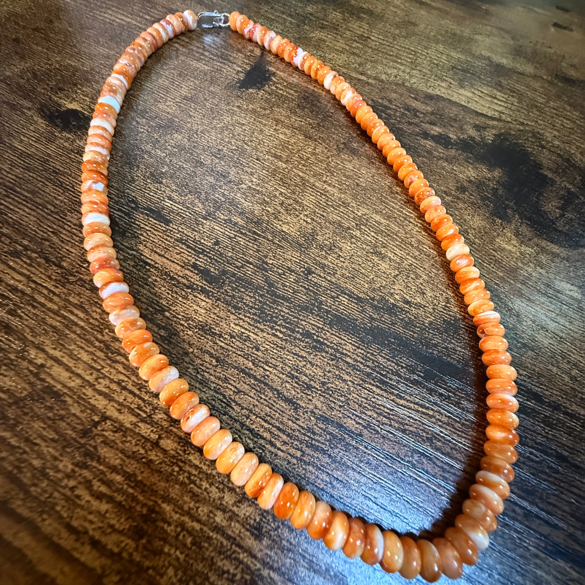 Native Handmade Spiny Oyster 6mm Rondelle Bead Necklace Sterling Silver 18 Inch Wild West Boho