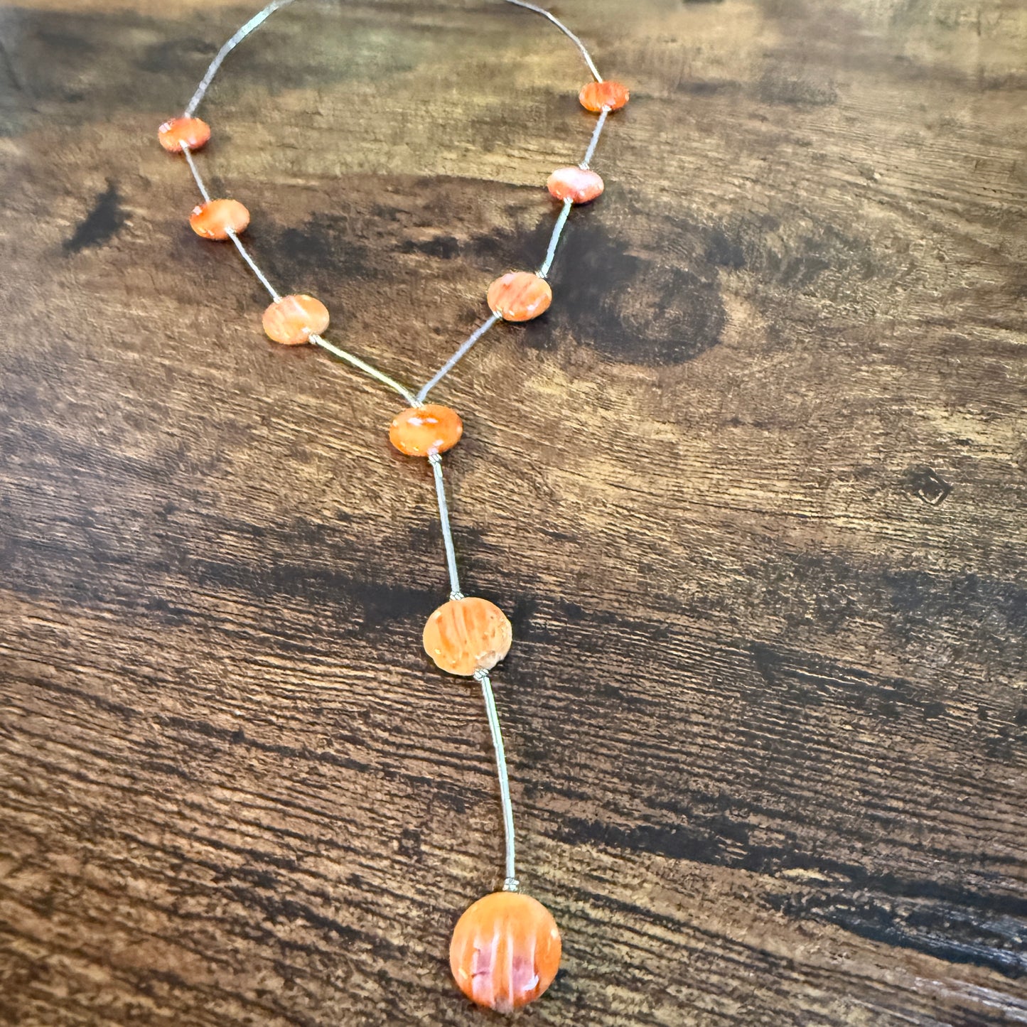 Navajo Style Spiny Oyster Gemstone Liquid Silver Lariat Necklace Sterling Silver Wild West Boho