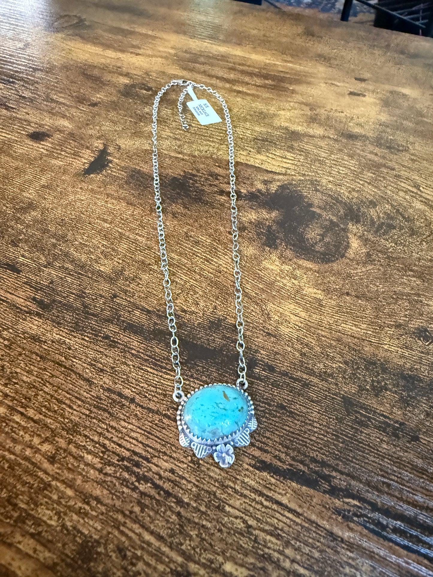 Navajo Style Kingman Turquoise Gemstone Necklace Sterling Silver 18 Inch Wild West Boho