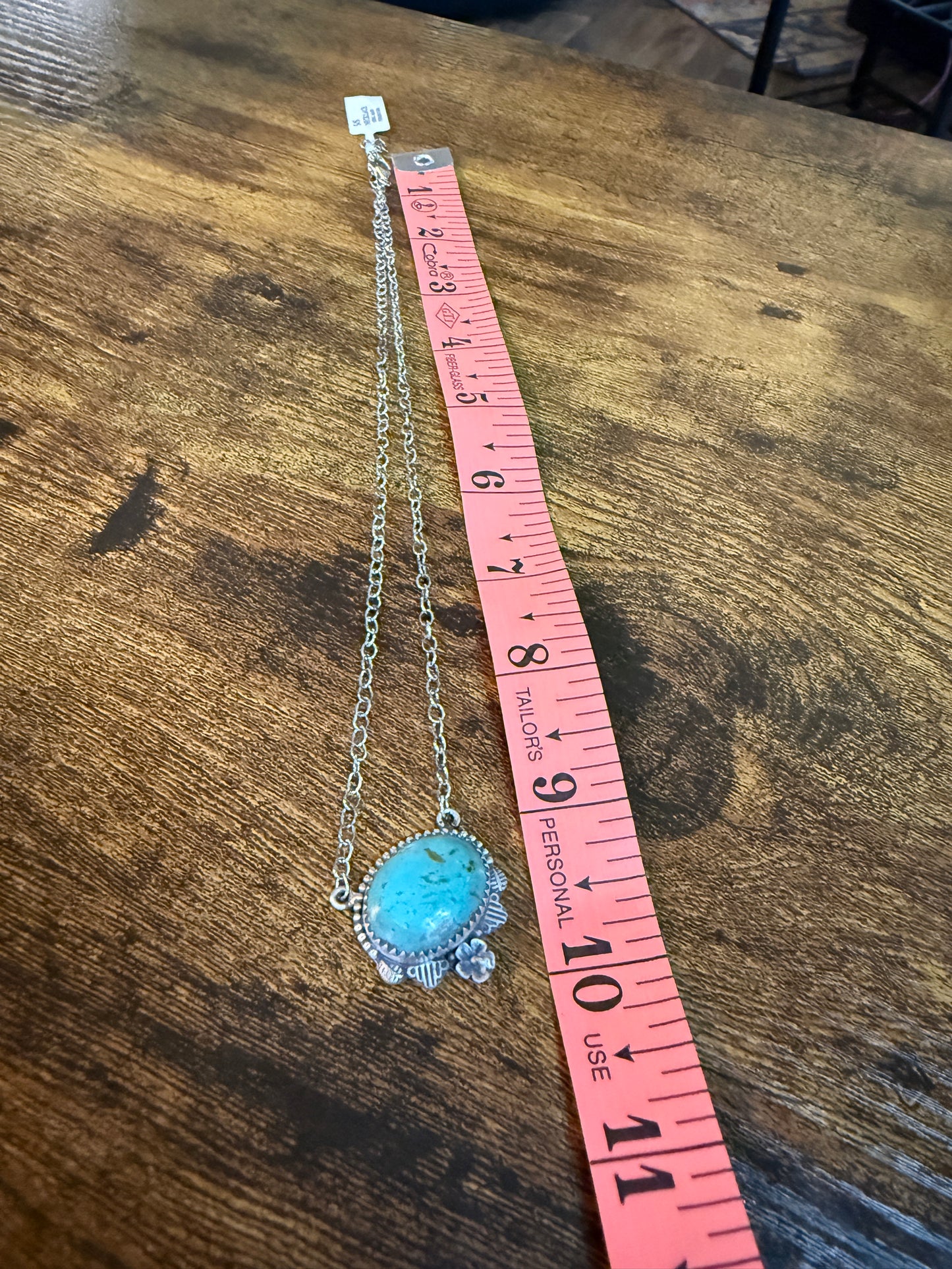 Navajo Style Kingman Turquoise Gemstone Necklace Sterling Silver 18 Inch Wild West Boho