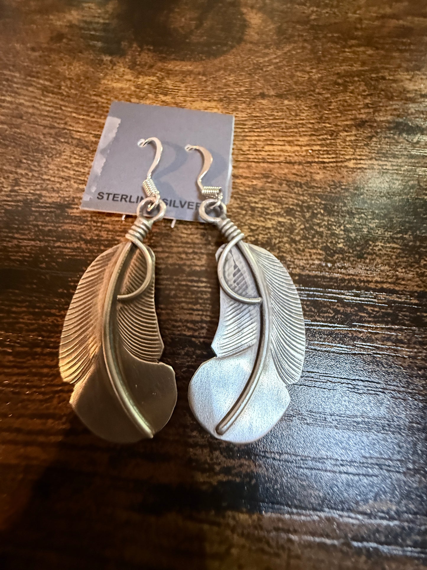 Native Handmade Feather Wire Drop Earrings Sterling Silver Wild West Boho