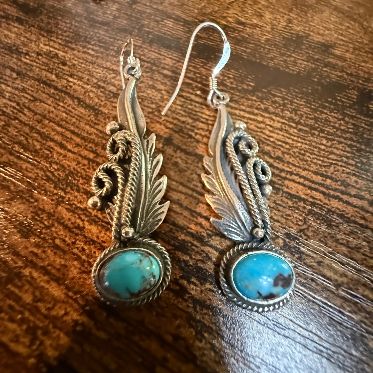 Native Handmade Genevieve Francisco Kingman Drop Earrings Sterling Silver Wild West Boho