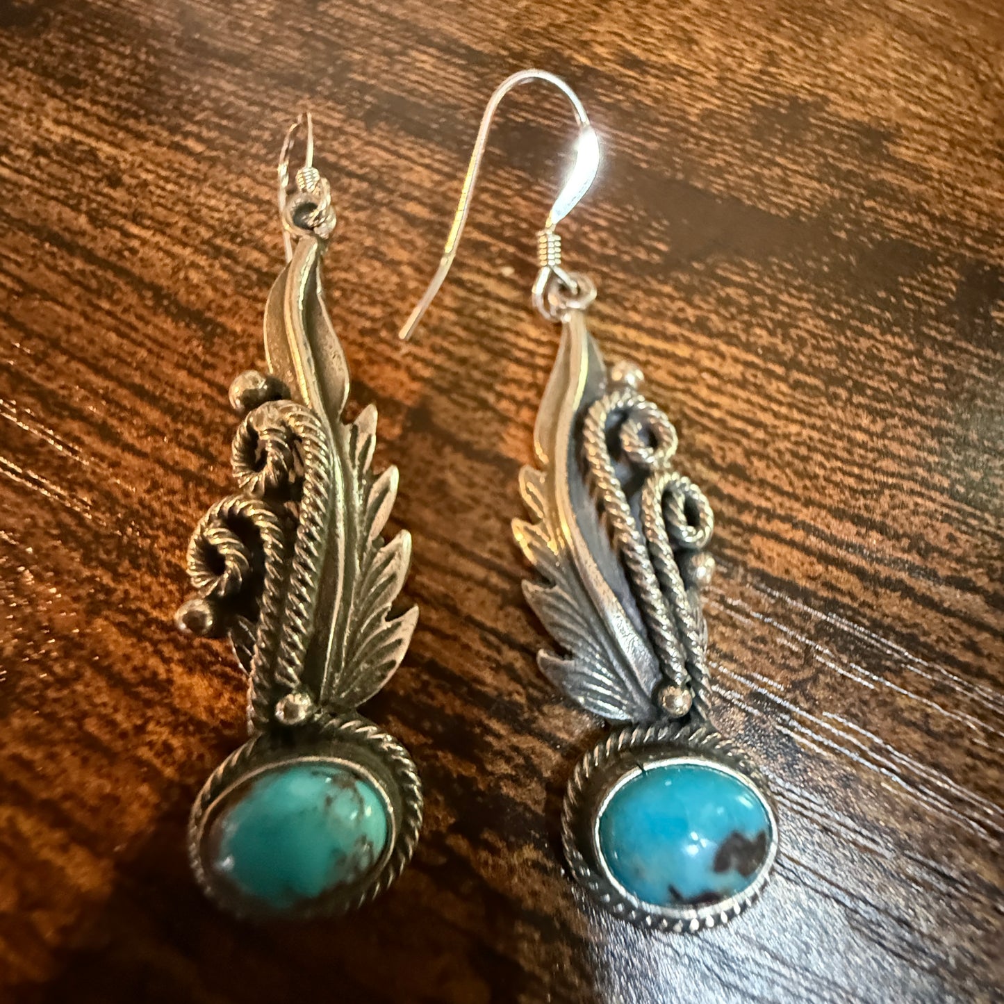 Native Handmade Genevieve Francisco Kingman Drop Earrings Sterling Silver Wild West Boho