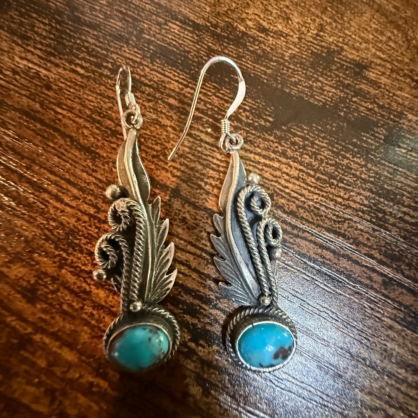 Native Handmade Genevieve Francisco Kingman Drop Earrings Sterling Silver Wild West Boho