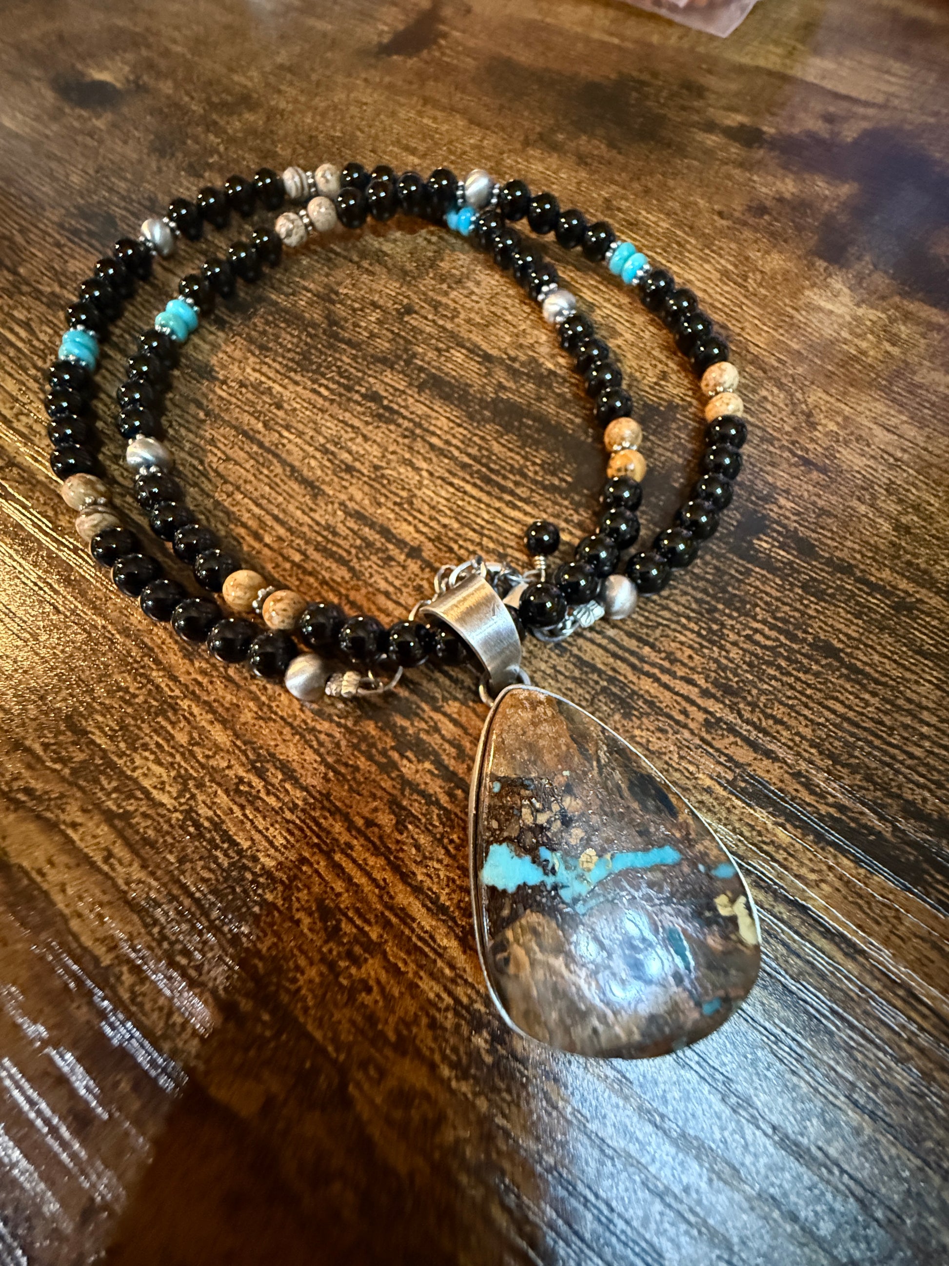 Navajo Handmade Ty Francisco Boulder Turquoise Pendant Necklace Sterling Silver Wild West Boho